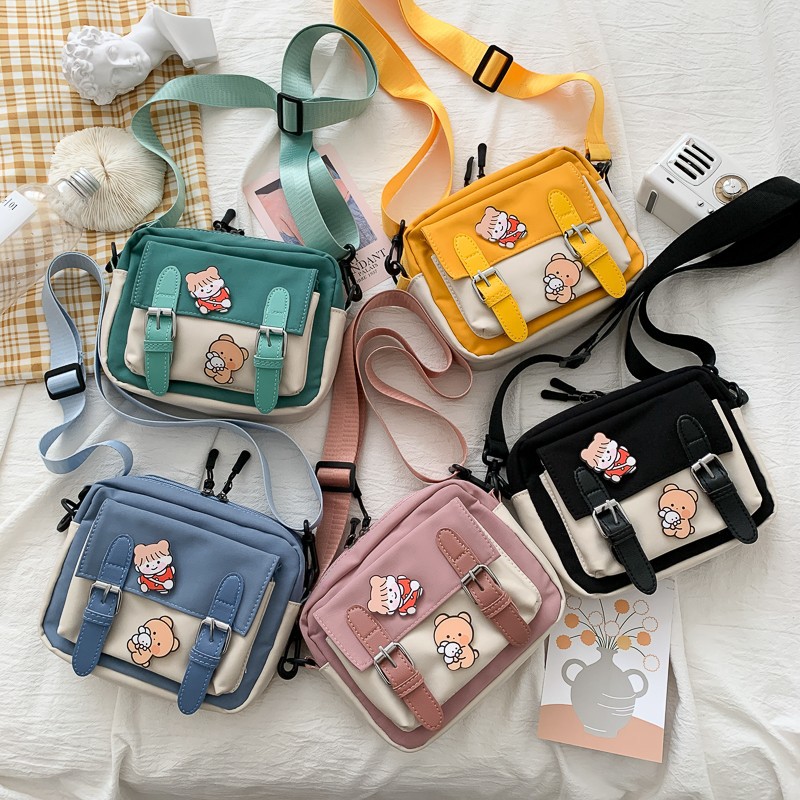 Women's new crossbody bag, cute small canvas bag for girls, student Japanese-style artistic Korean ins shoulder square bag