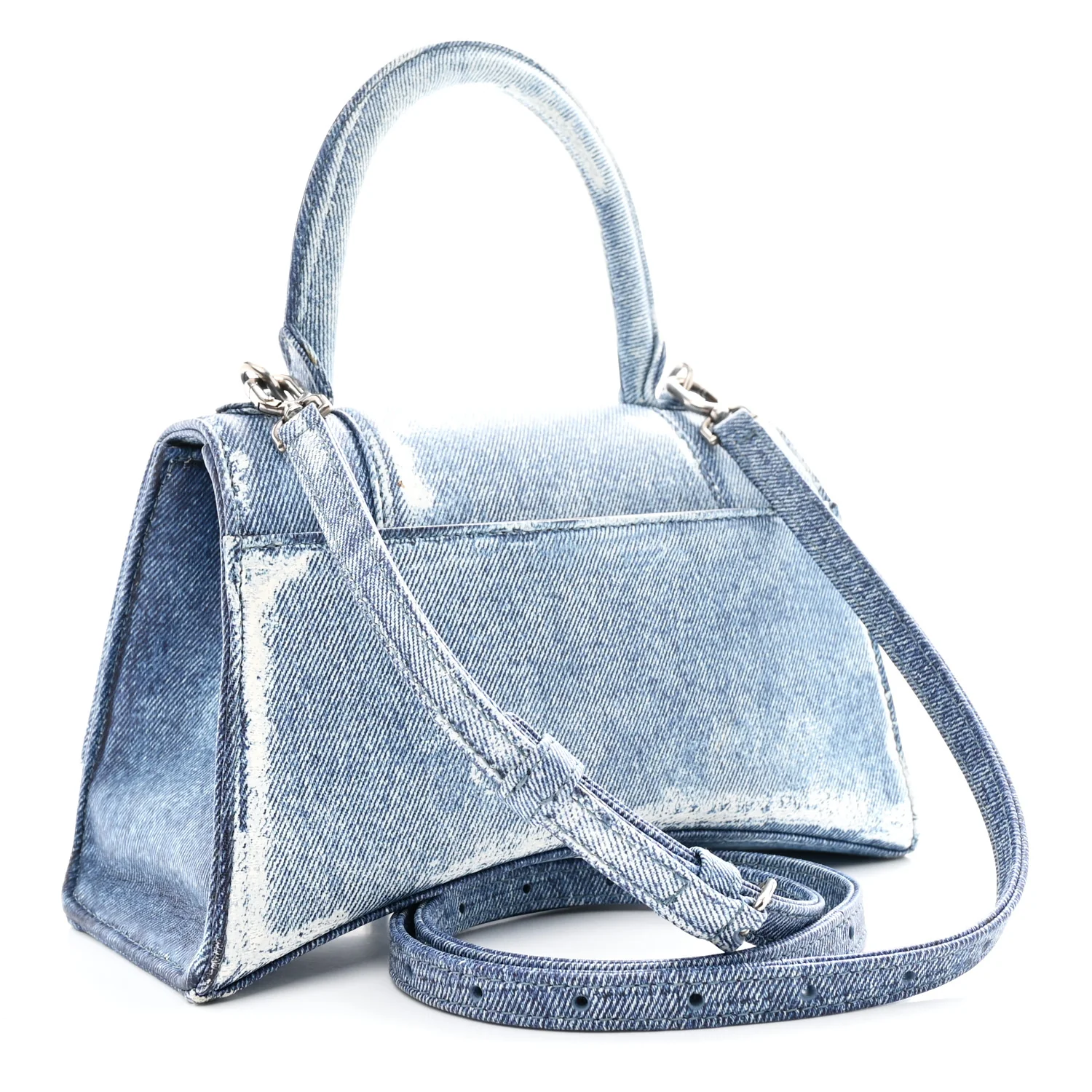 Nappa Denim Printed Small Hourglass Top Handle Bag Denim Blue - Top Club