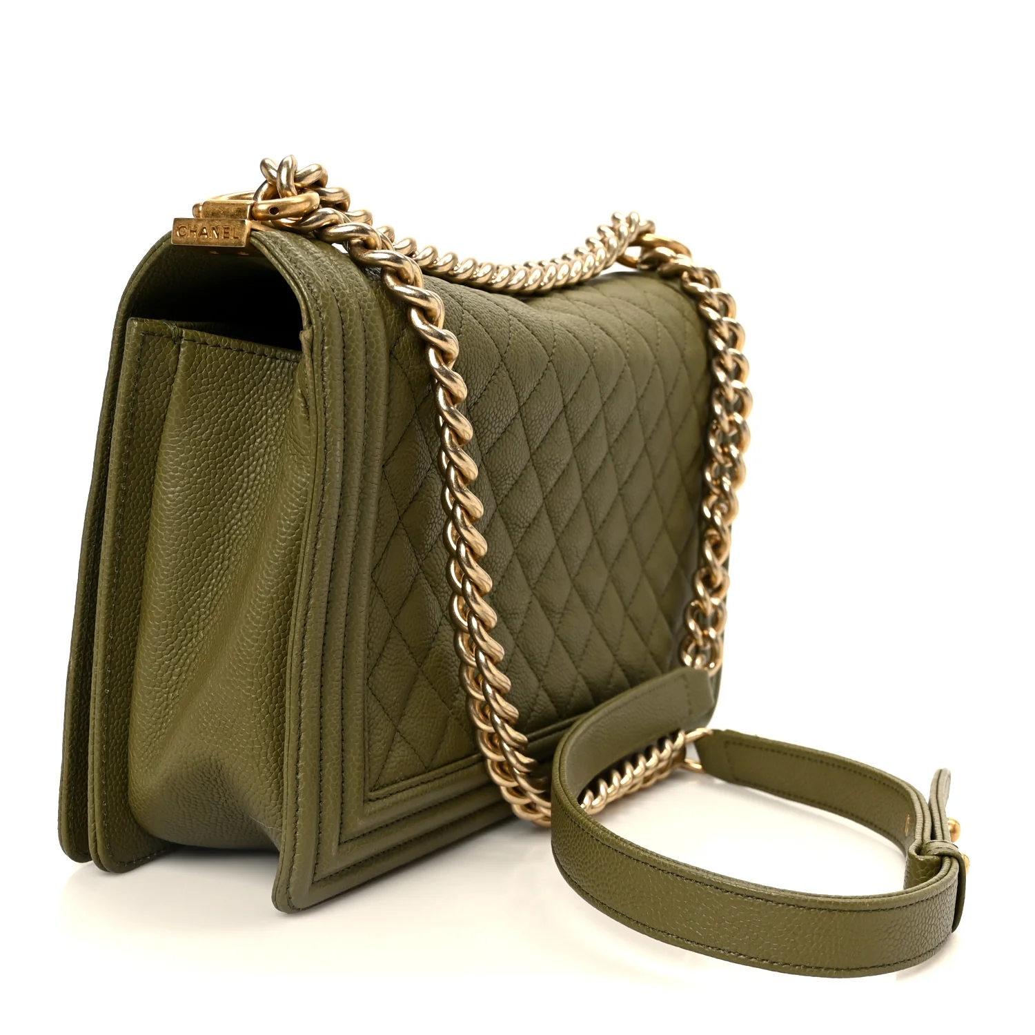 Caviar Quilted New Medium Boy Flap Khaki - Top Club