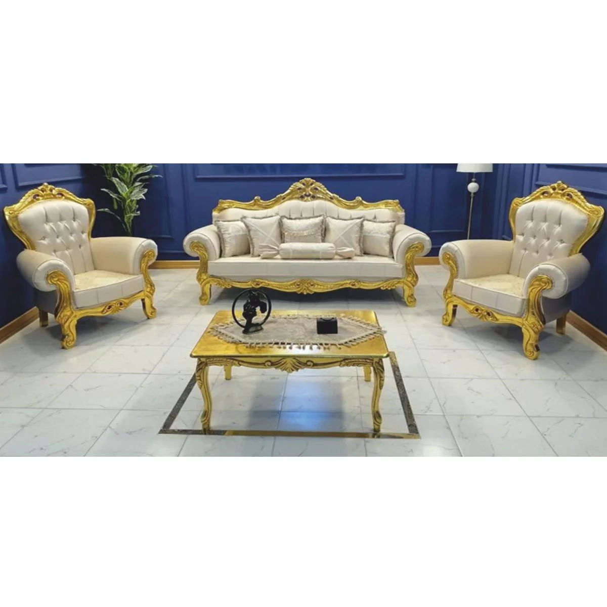 Baroque living room furniture set cream / gold - baroque style furniture