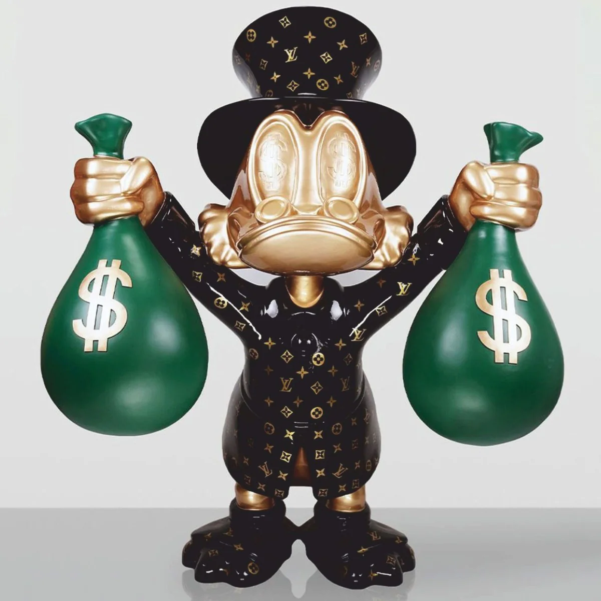 Decorative figure duck black / gold / green H. 45 cm - decorative sculpture