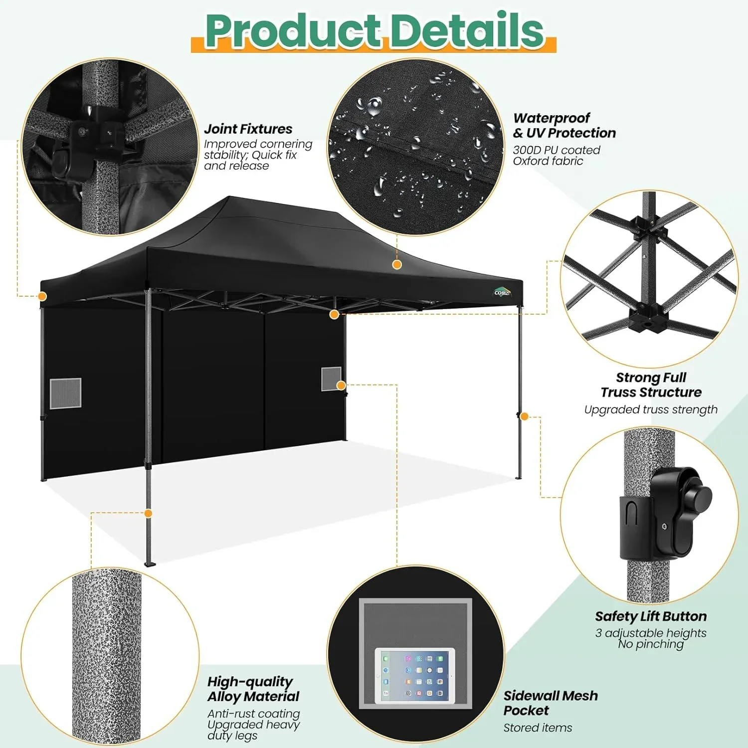 COBIZI 10x20 Heavy Duty Pop up Canopy Tent 6 sidewalls Commercial Canopy Wedding Party Tents