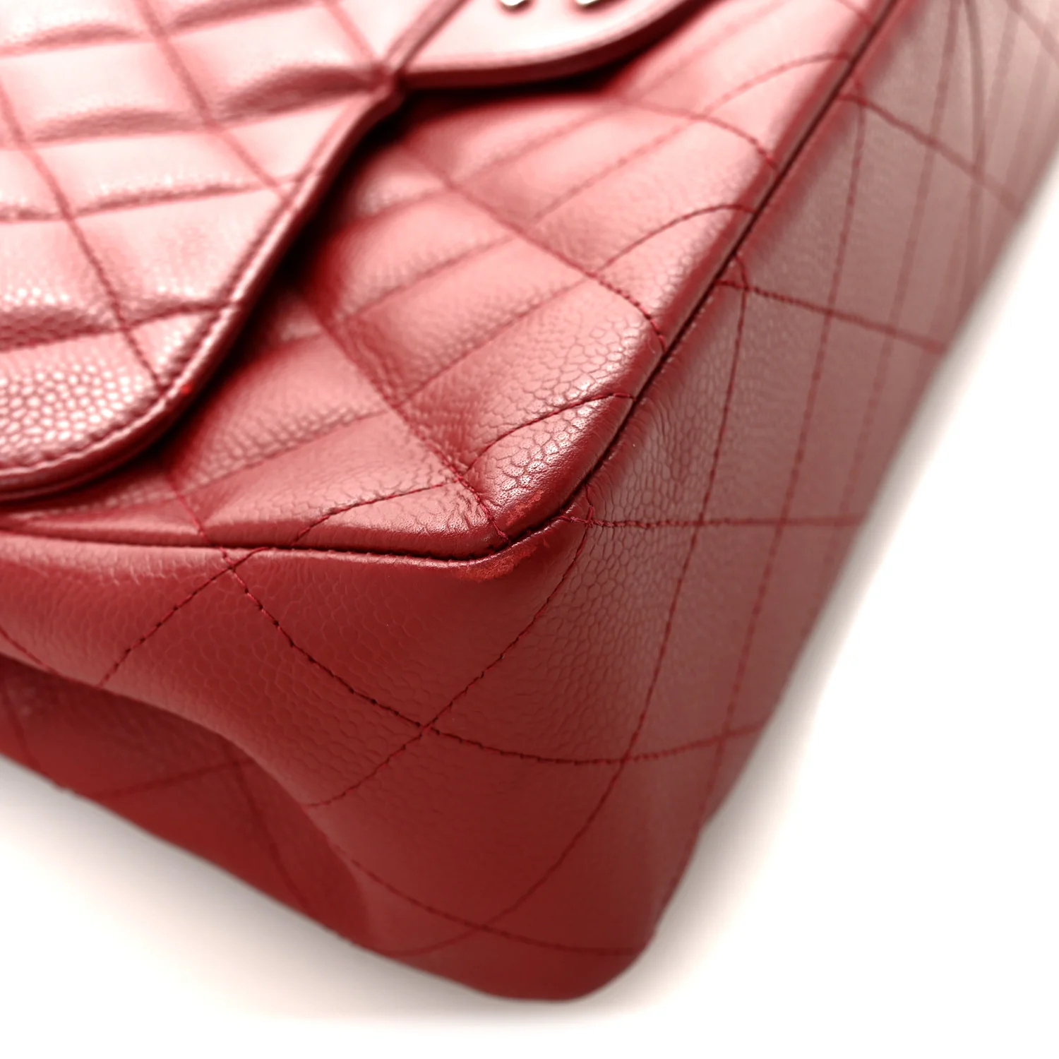 Caviar Quilted Jumbo Single Flap Dark Red - Top Club