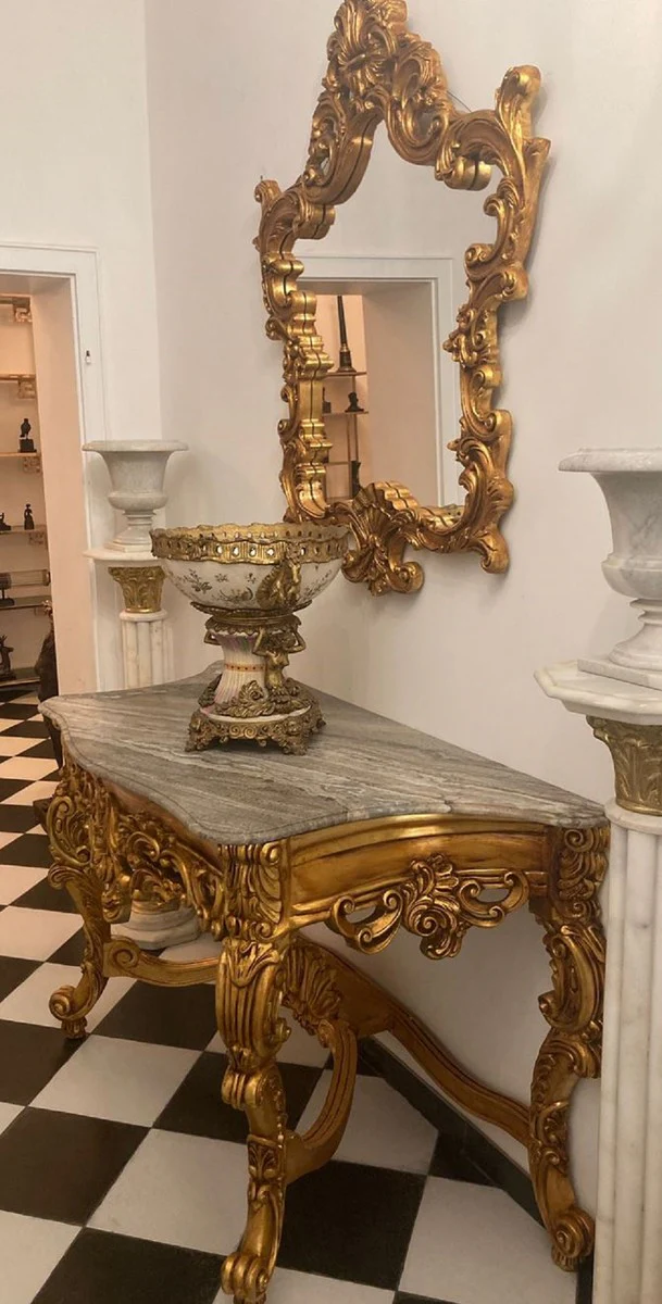 Baroque console with marble top and mirror gold / gray - Magnificent mirror console in baroque style - Wardrobe furniture baroque style - Baroque furniture - Antique style furniture - Noble & magnificent