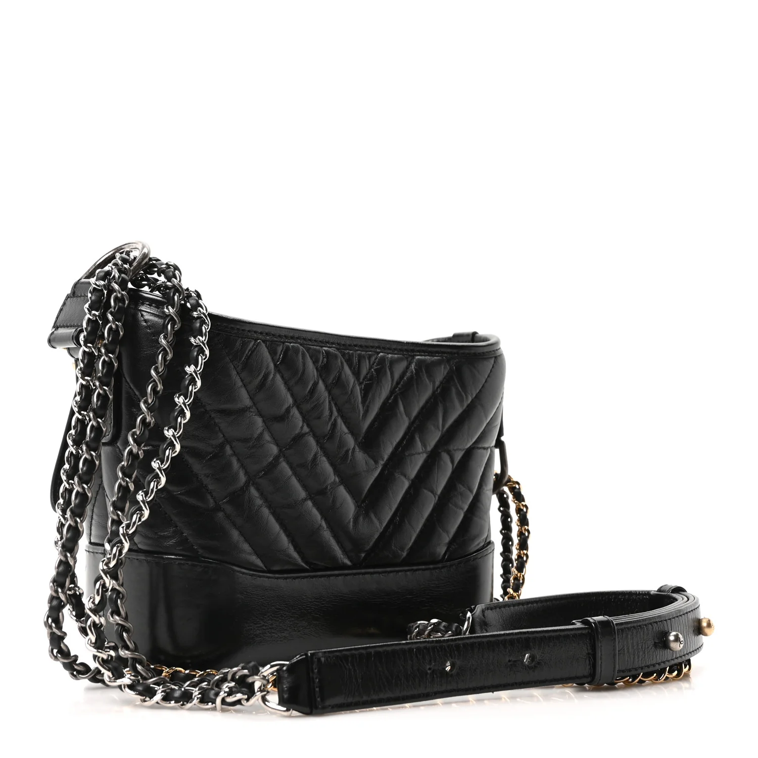 Aged Calfskin Chevron Quilted Small Gabrielle Hobo Black - Top Club