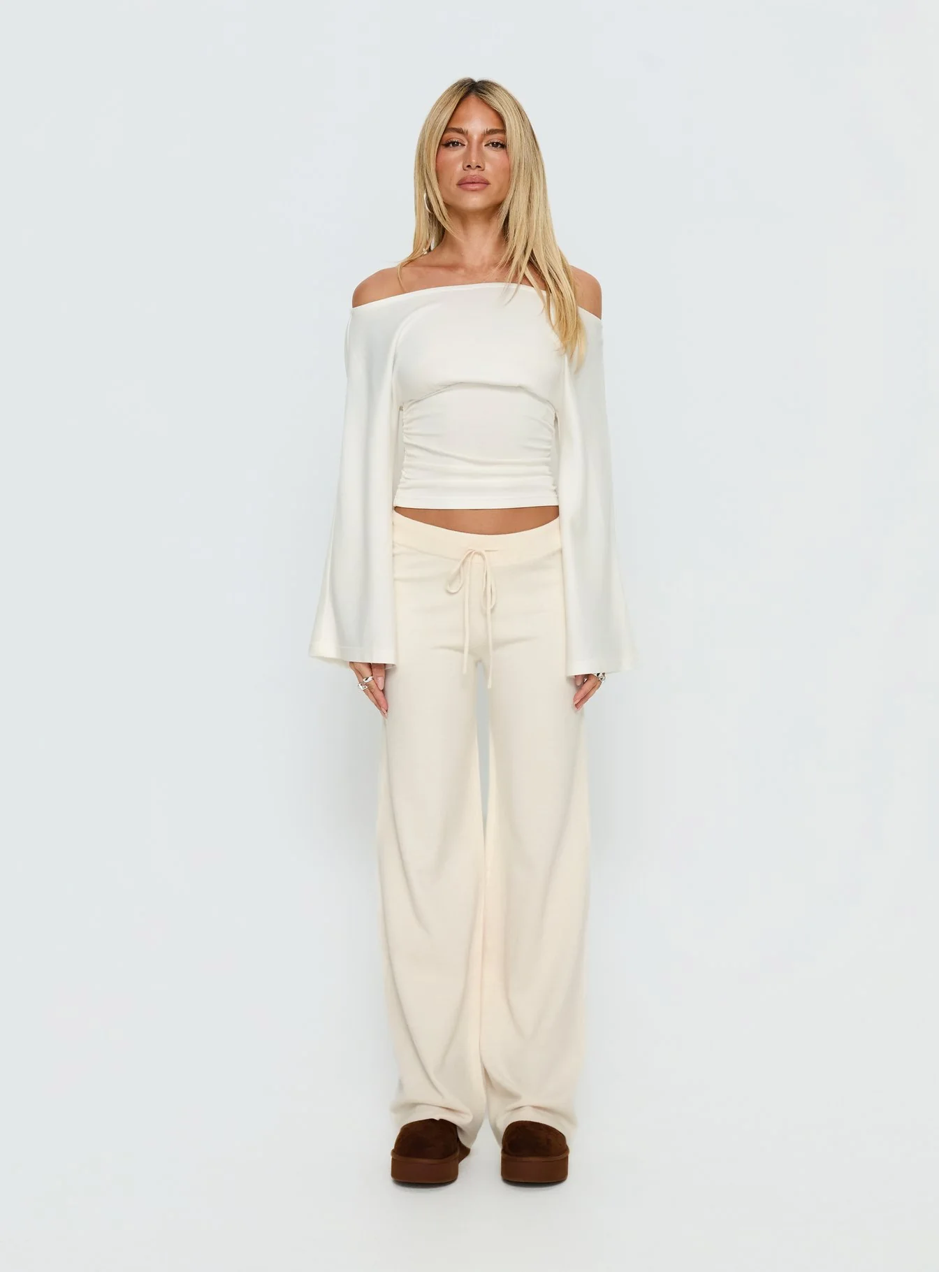 Felisha Low Waist Knit Pants White