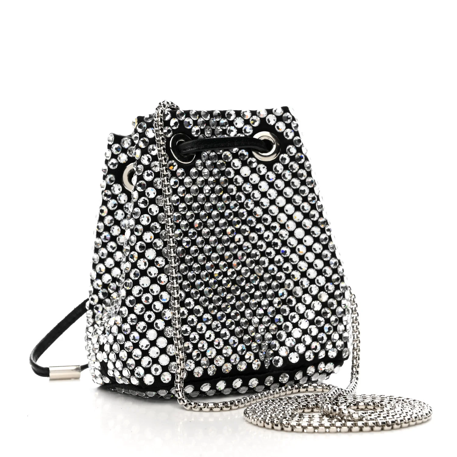 Satin Crystal Metal Triangle Logo Mini Drawcord Pouch Shoulder Bag Cristal - Top Club
