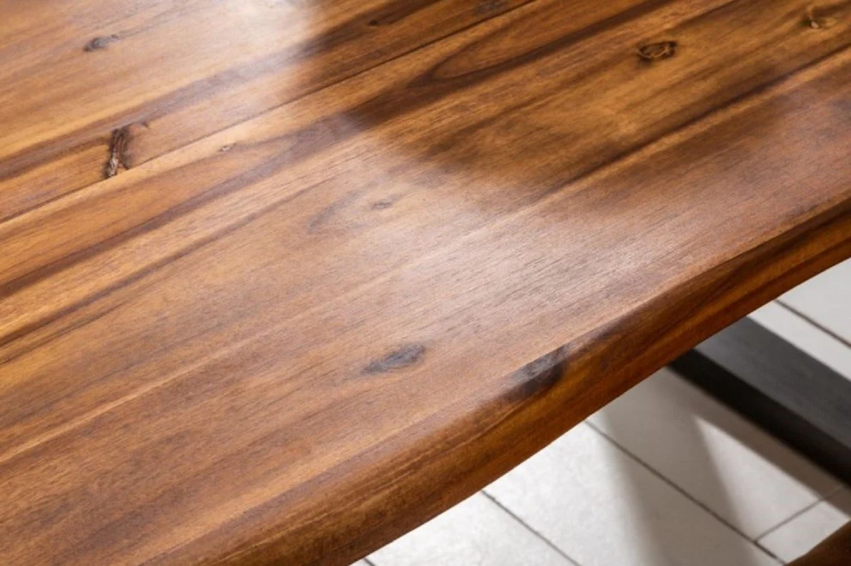 Solid wood dining table brown / gray 200 x 100 x H. 76.5 cm - Modern kitchen table with solid acacia wood table top and metal legs - Solid wood dining room furniture
