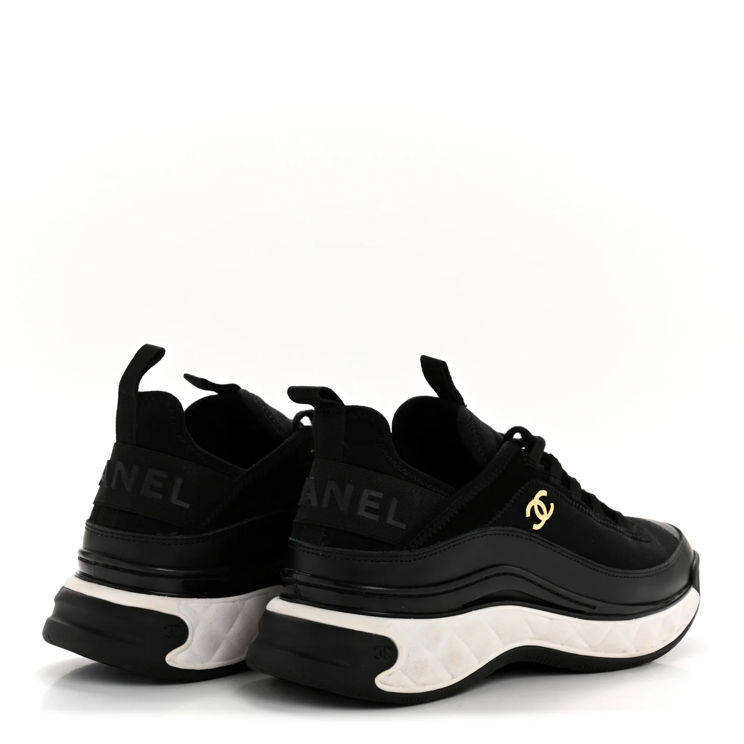Velvet Calfskin Mixed Fibers CC Sneakers 38 Black - Top Club