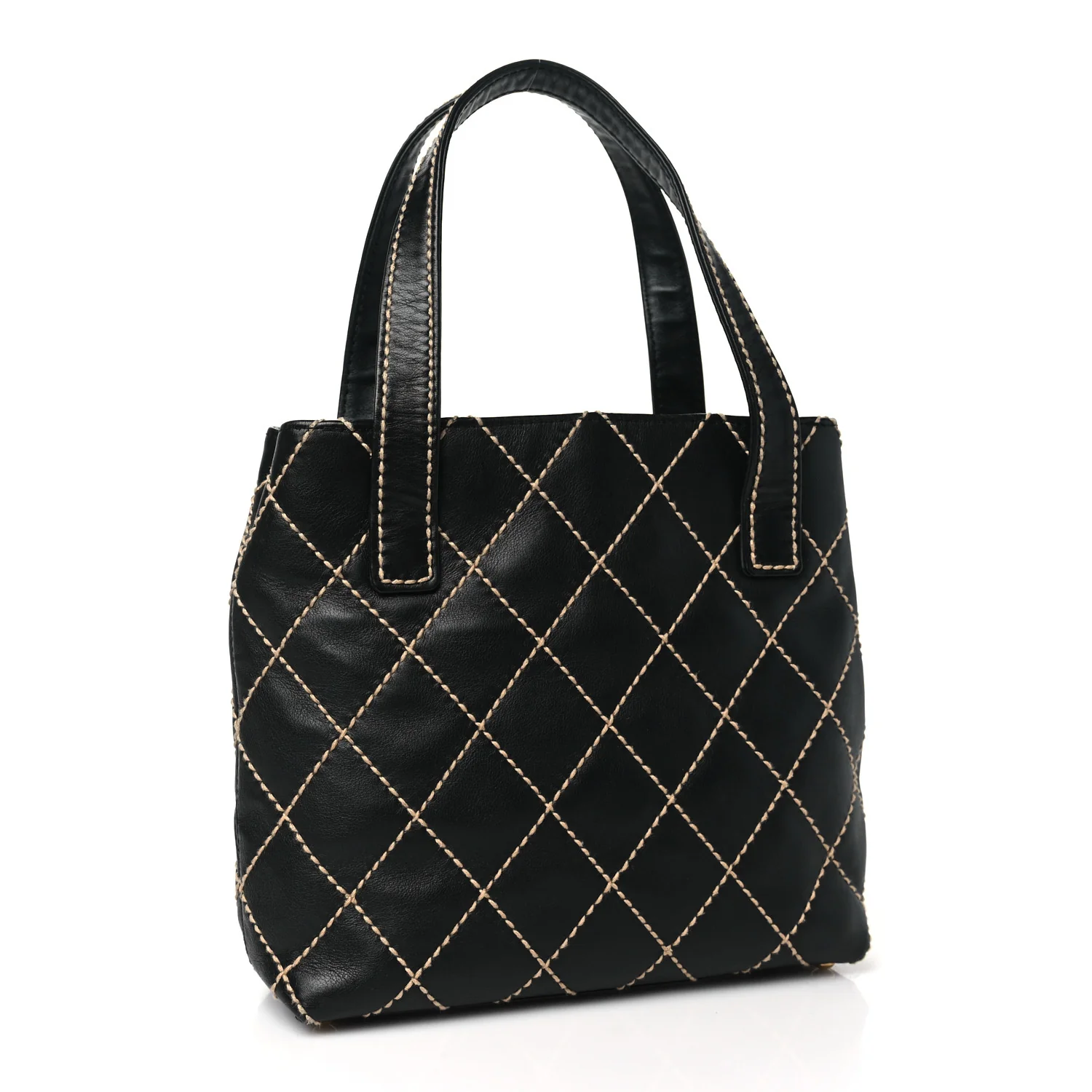 Calfskin Stitch Small Surpique Tote Black - Top Club