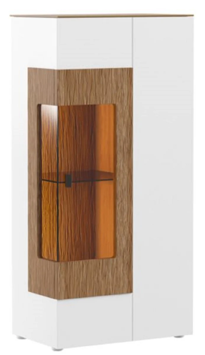 Corner display cabinet white / brown 65.8 x 40 x H. 138.3 cm - Modern illuminated solid wood display cabinet - Living room cabinet - Living room furniture