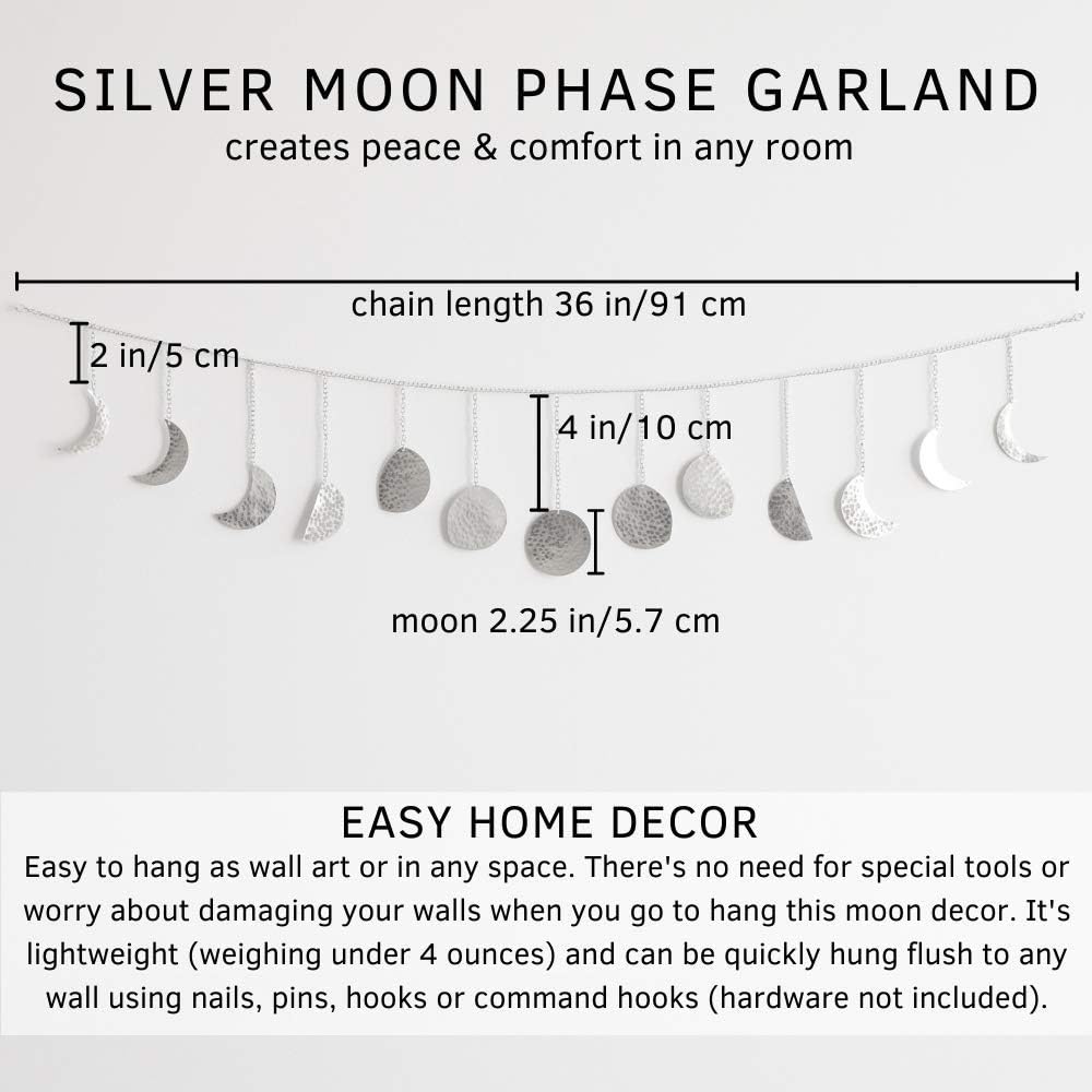 BASE ROOTS Hanging Shelves for Wall [Set of 2 w/Hooks] Wooden Shelf Macrame Rope, Natural Light Reclaimed Wood, Moon Phase Wall Hanging, Handmade Hammered Silver Metal 13 Moons 36