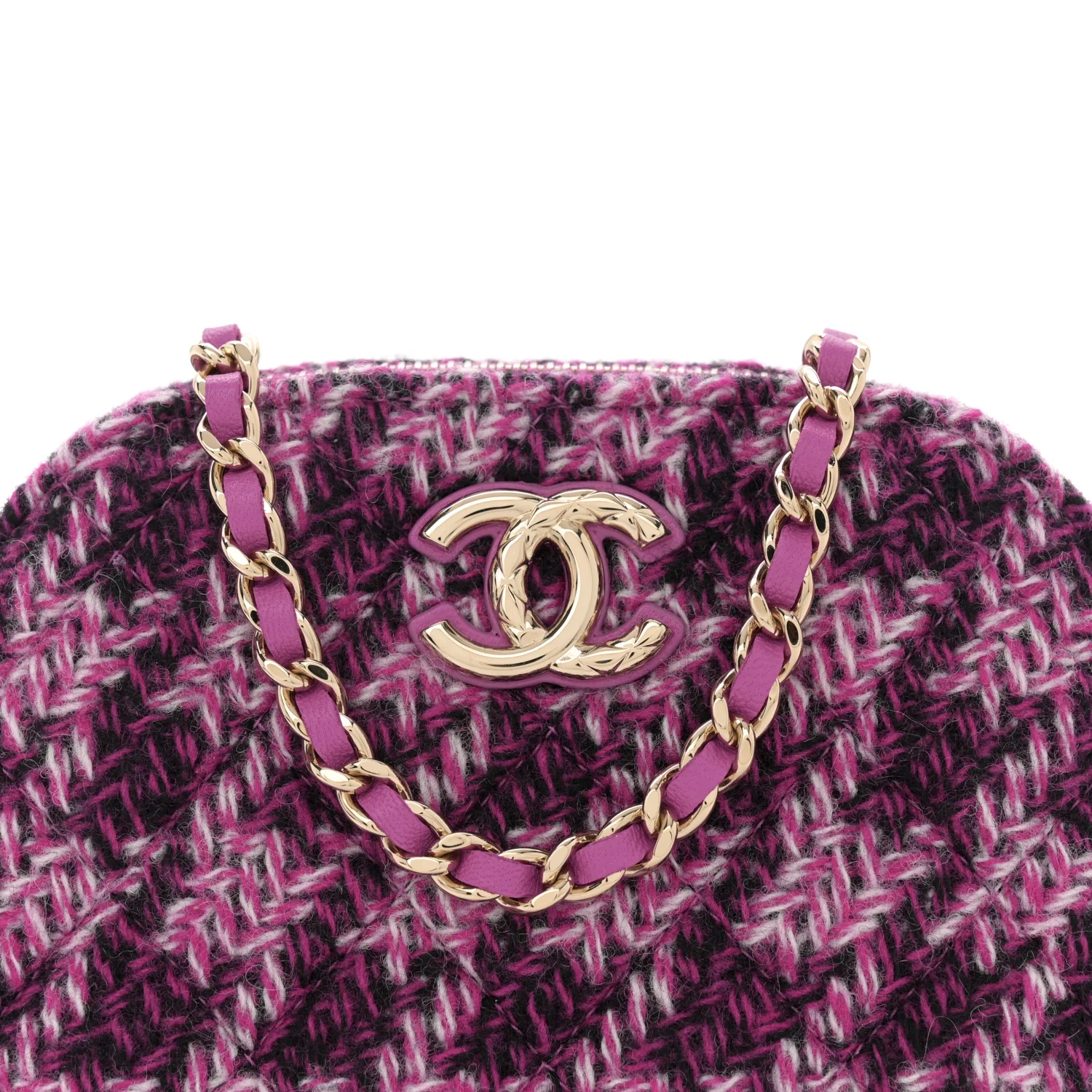Tweed Quilted Mini Clutch With Chain Purple - Top Club