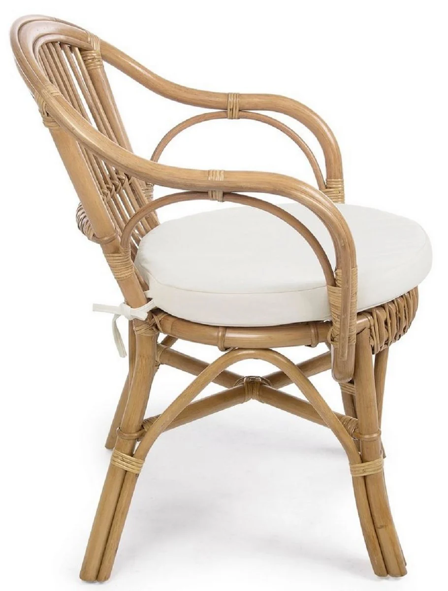 Luxury garden chair set of 4 natural colors / white 57 x 61 x H. 80 cm - Rattan chairs with armrests and seat cushions - Modern rattan garden and patio furniture