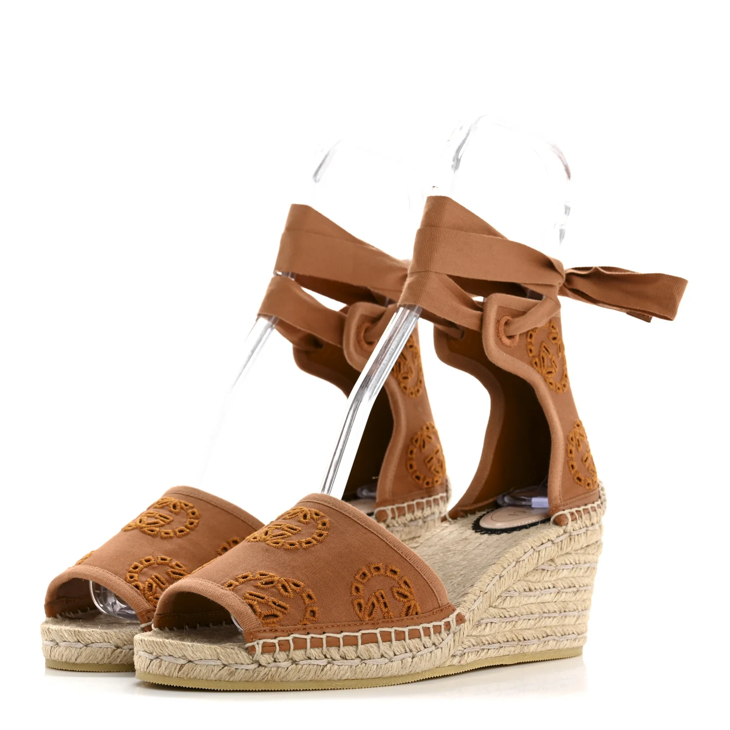 Canvas Damita GG Eyelet Espadrille Wedge Sandals 38 Blondie Cognac - Top Club