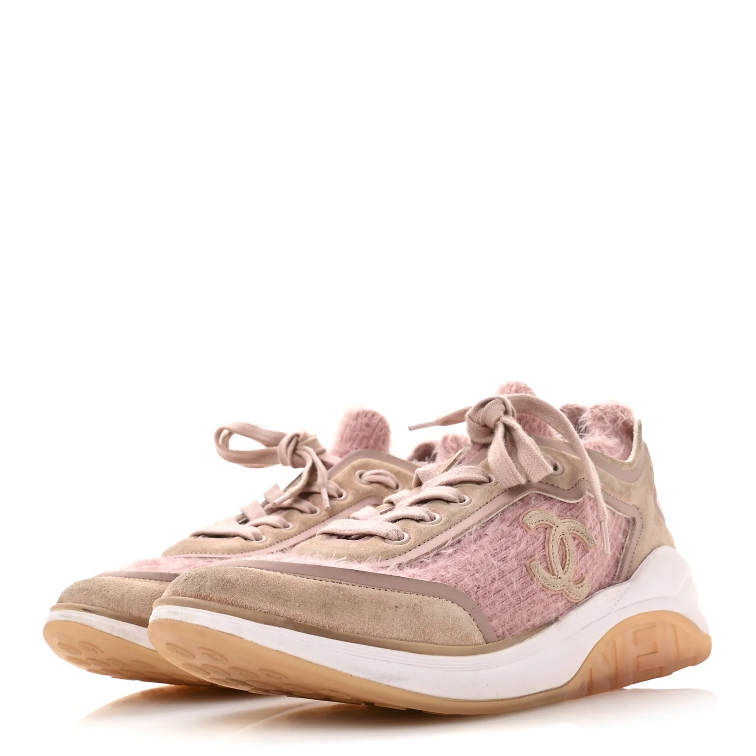 Suede Calfskin Stretch Fabric CC Sneakers 38.5 Pink - Top Club