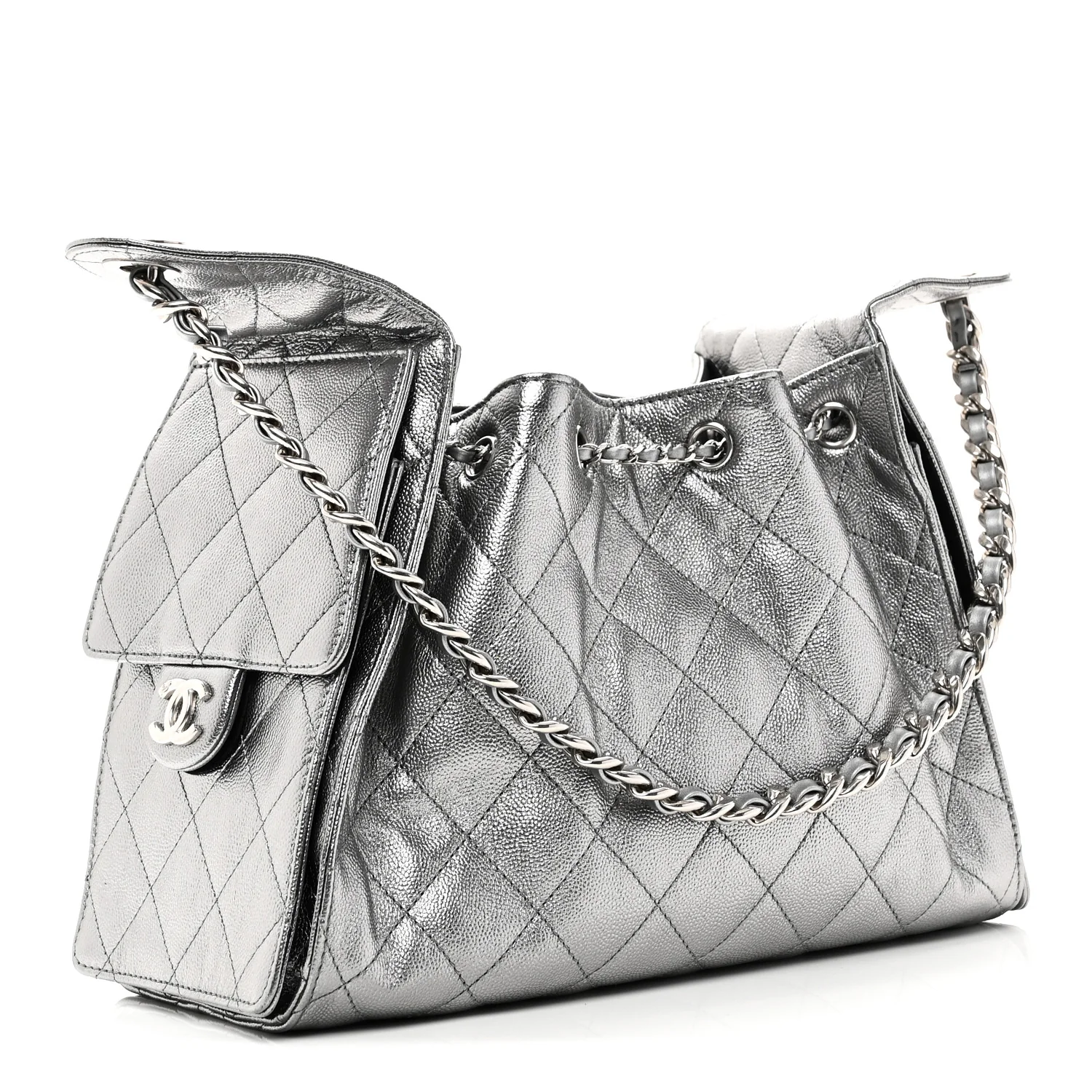 Metallic Caviar Quilted Small Chanel 25 Handbag Anthracite - Top Club