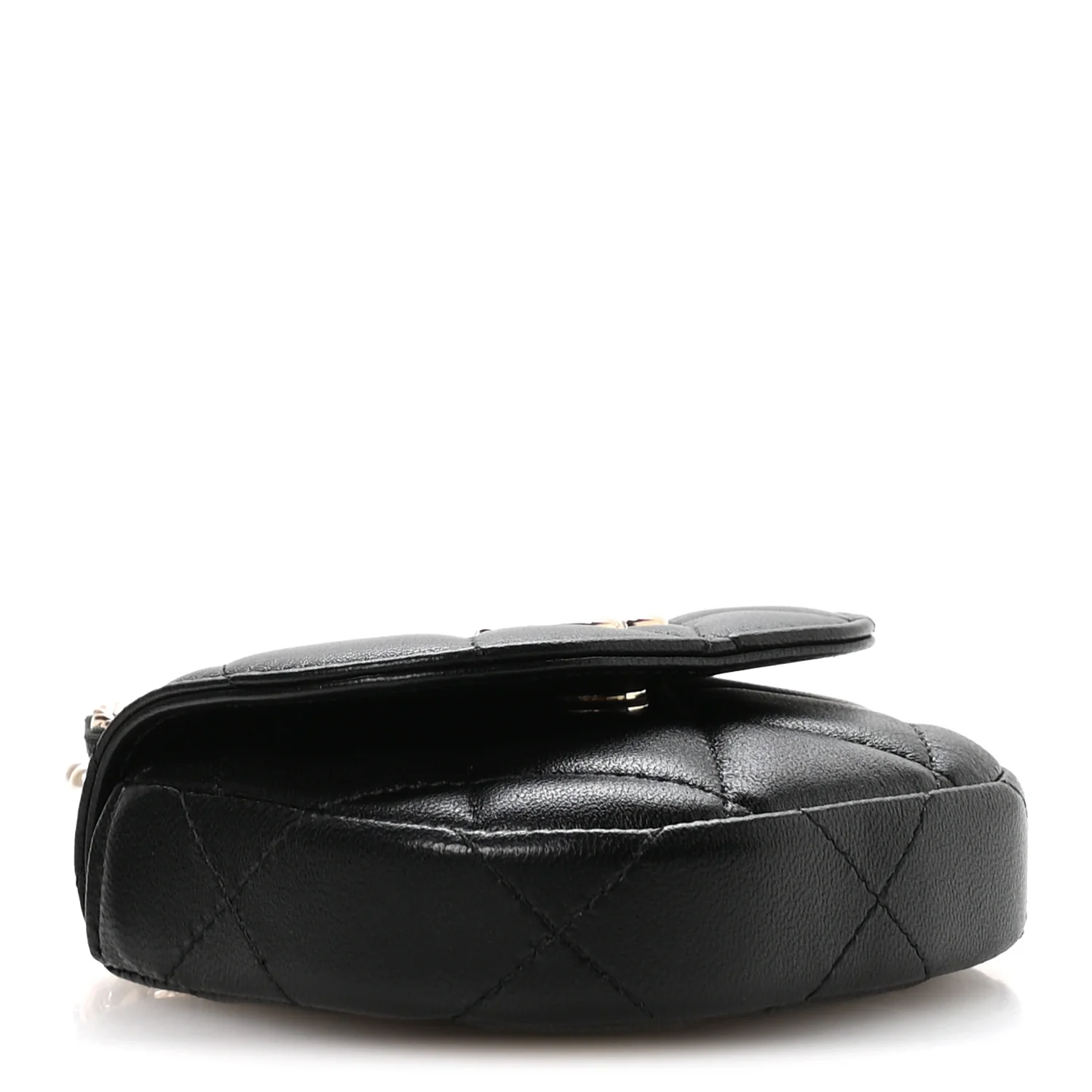 Lambskin Quilted Pearl Top Handle Clutch With Chain Black - Top Club