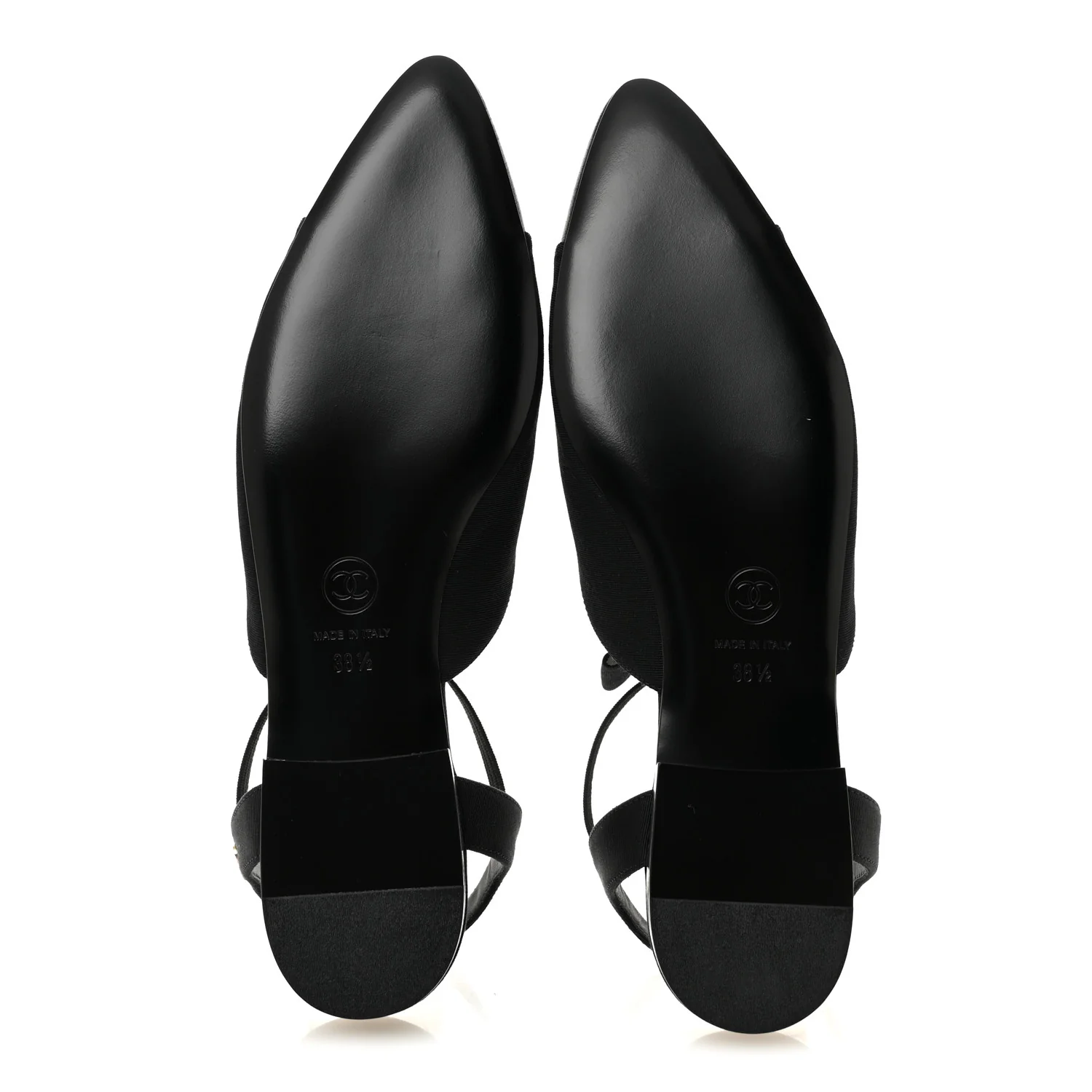 Satin Slingback Cap Toe Bow Flats 39.5 Black - Top Club