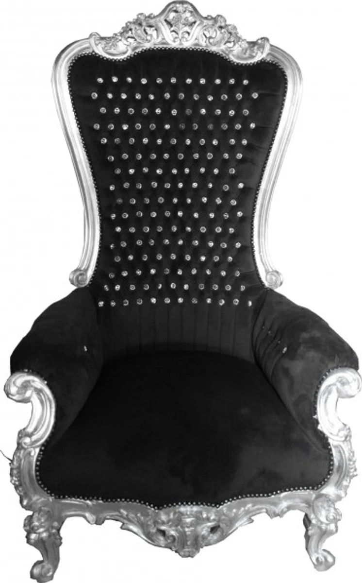 Baroque throne chair Majestic black/silver with bling bling glitter stones - giant chair - throne chair Tron