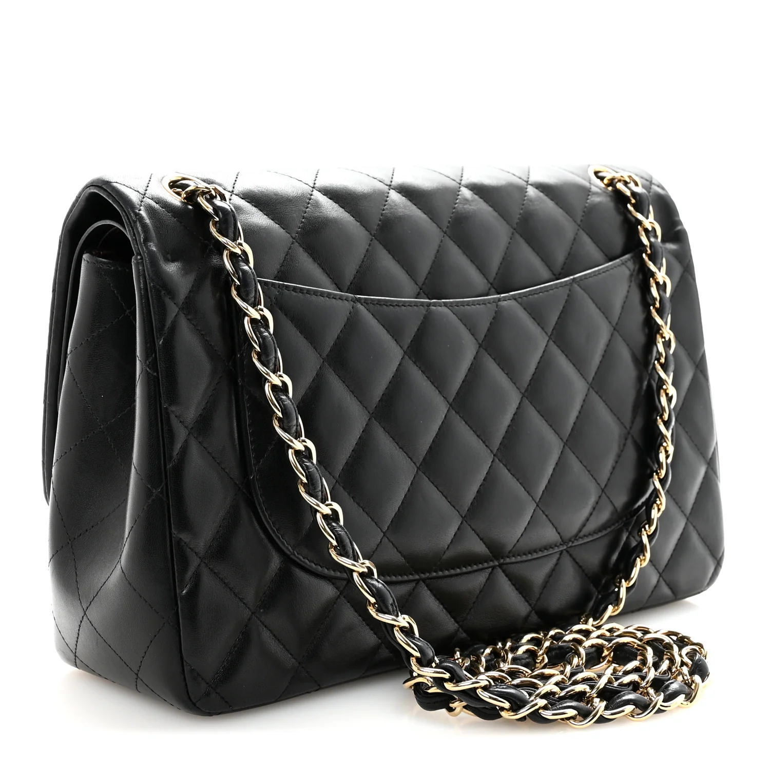 Lambskin Quilted Jumbo Double Flap Black - Top Club