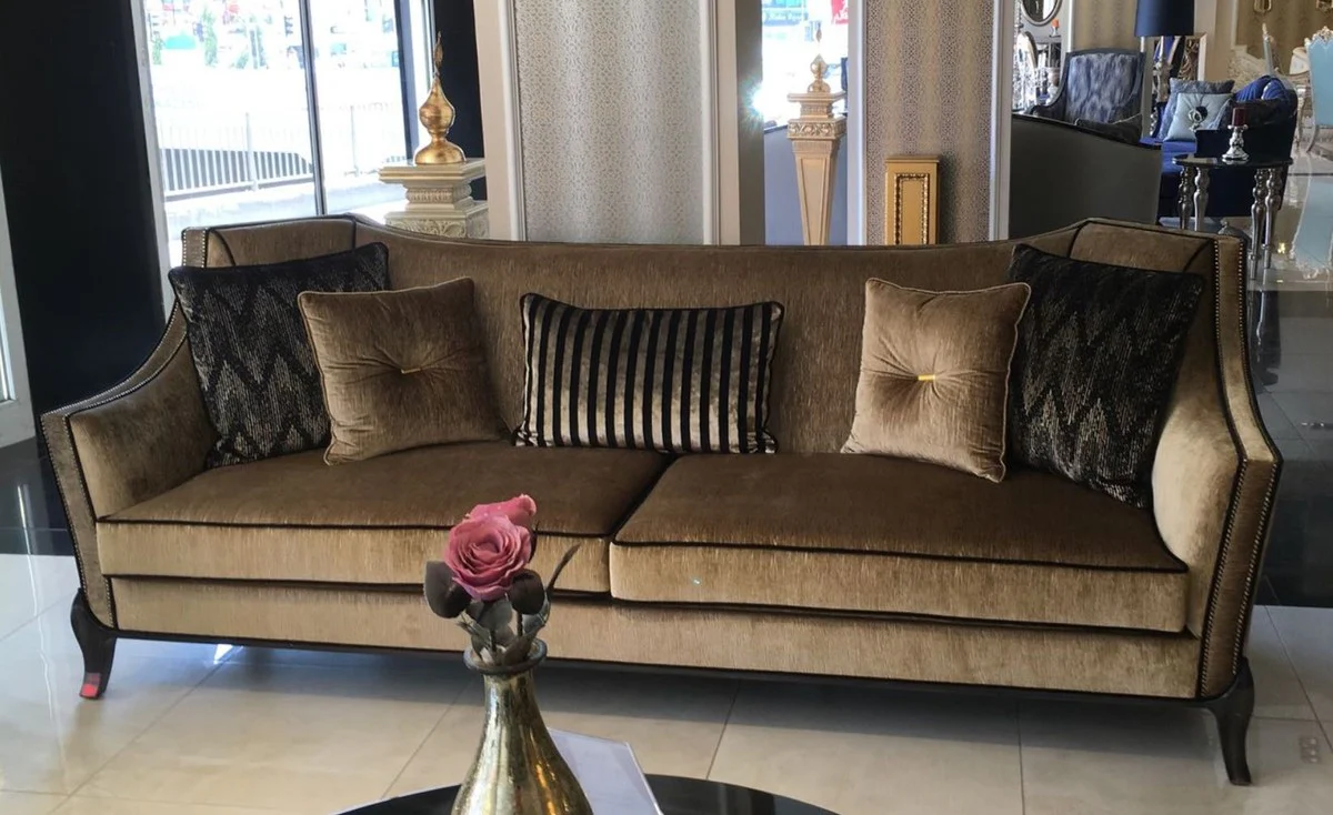 Luxury Baroque Sofa Gold / Black 250 x 90 x H. 100 cm - Living Room Sofa in Baroque Style - Baroque Furniture - Noble & Magnificent