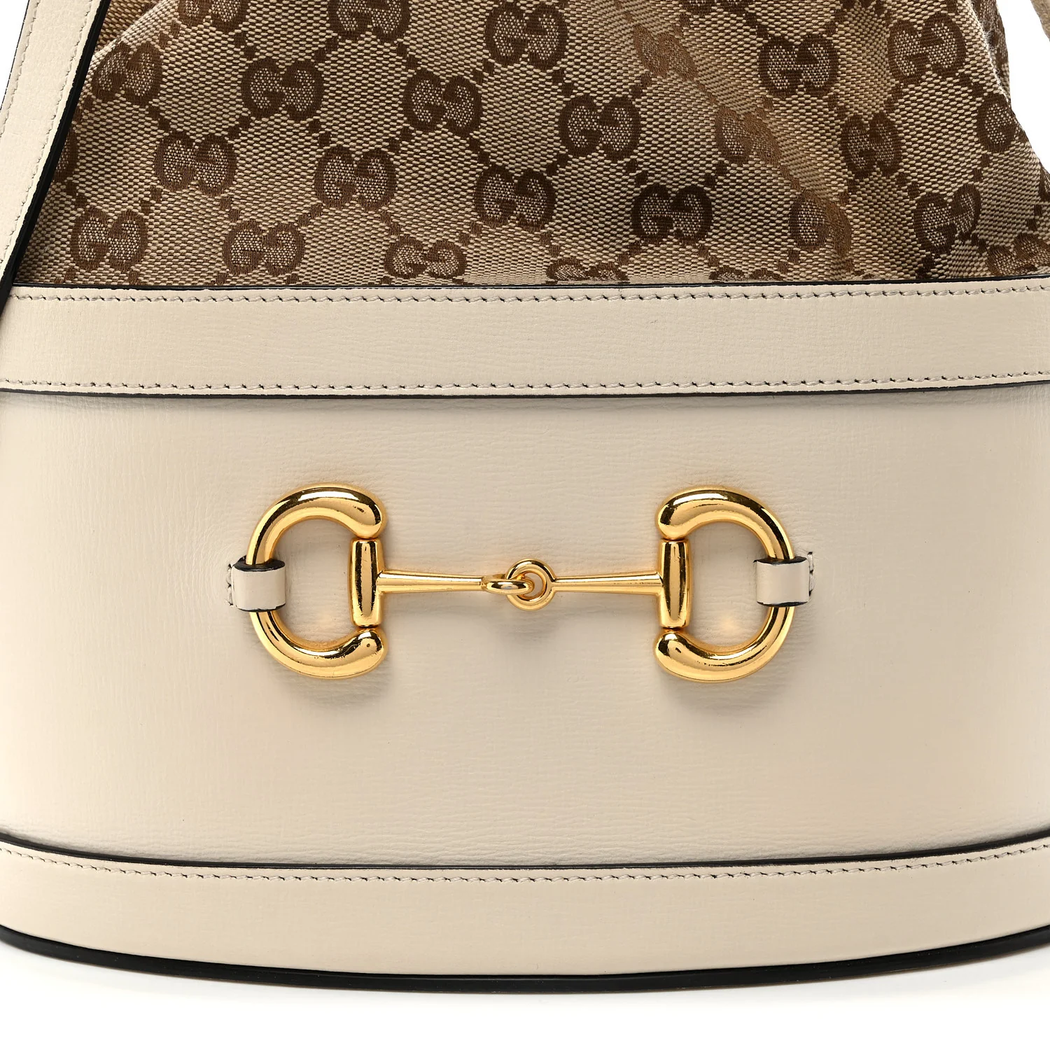 Monogram Textured Calfskin Horsebit 1955 Drawstring Bucket Bag Beige Mystic White - Top Club