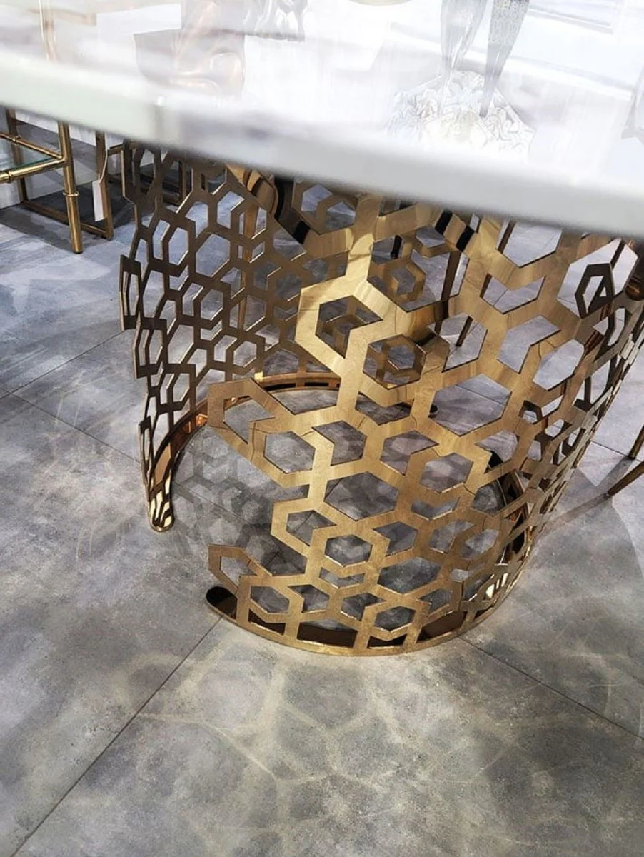 Luxury dining table white / gold Ø 135 x H. 76 cm - Round dining room table with artificial marble table top - Dining room furniture - Luxury furniture - Luxury furnishings