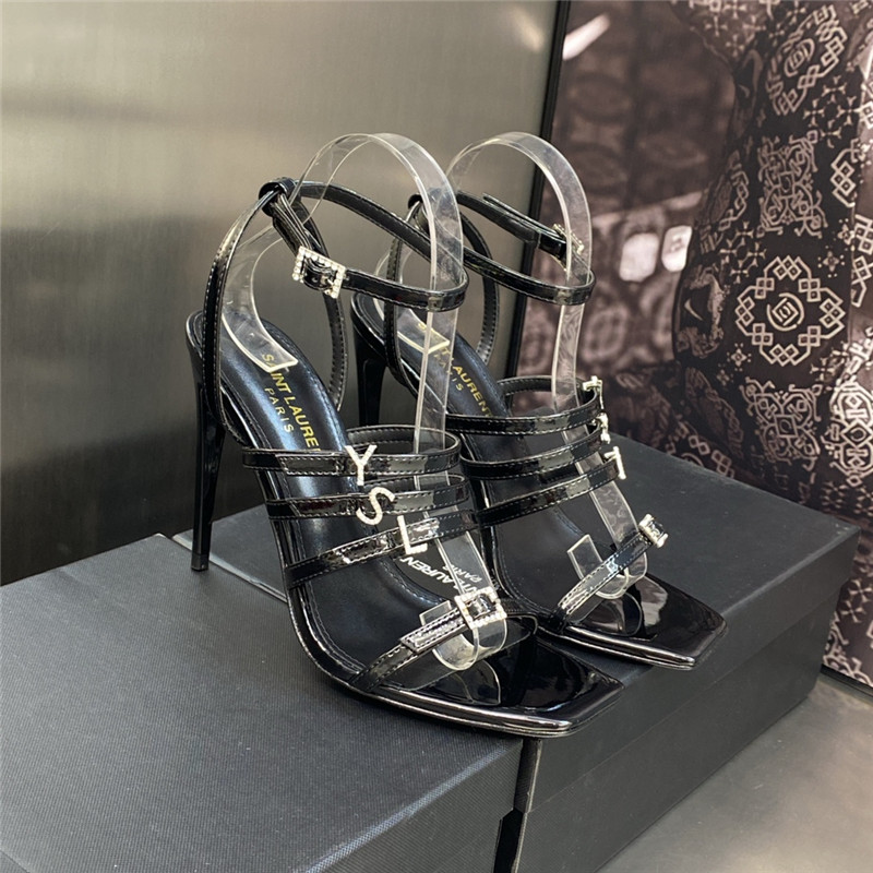 ysl letter logo rhinestone buckle high heel sandals - Sneaker Replica Workshop