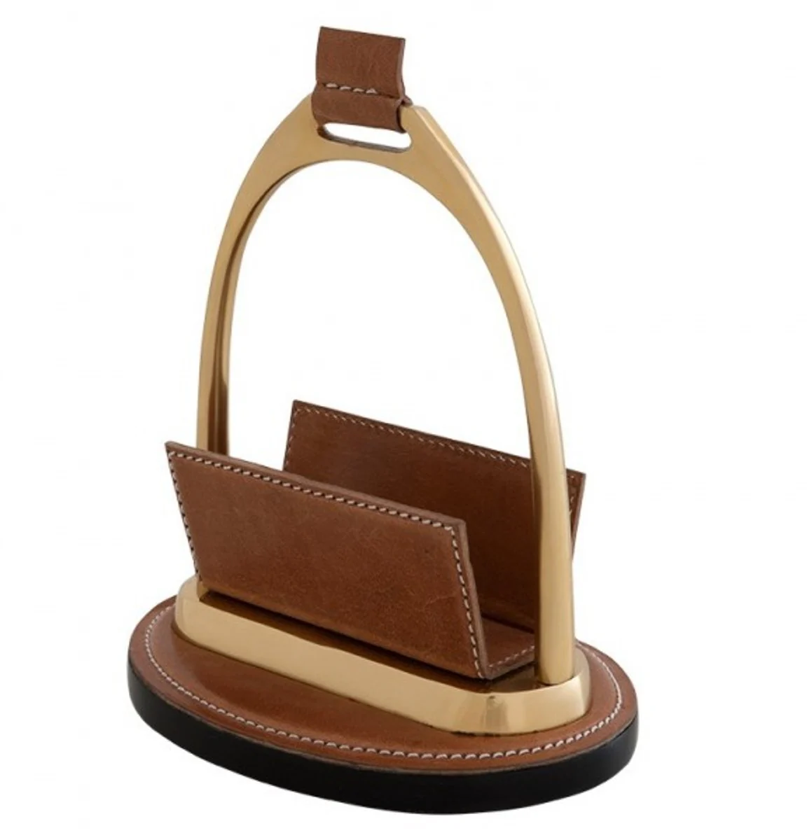 Luxury desk set: letter stand and pen stand made of brown genuine leather, ballpoint pen stand - card stand