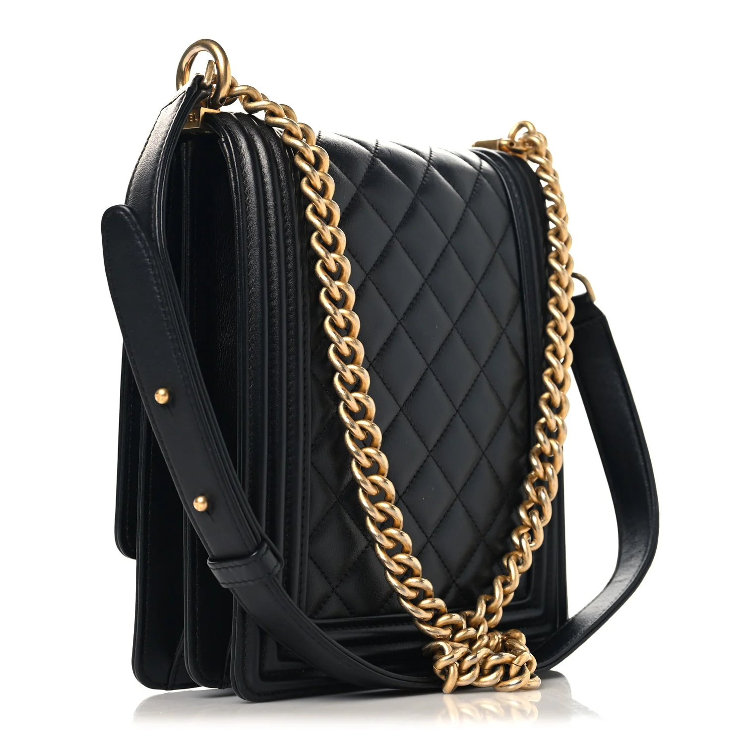 Calfskin Quilted North South Boy Flap Black - Top Club