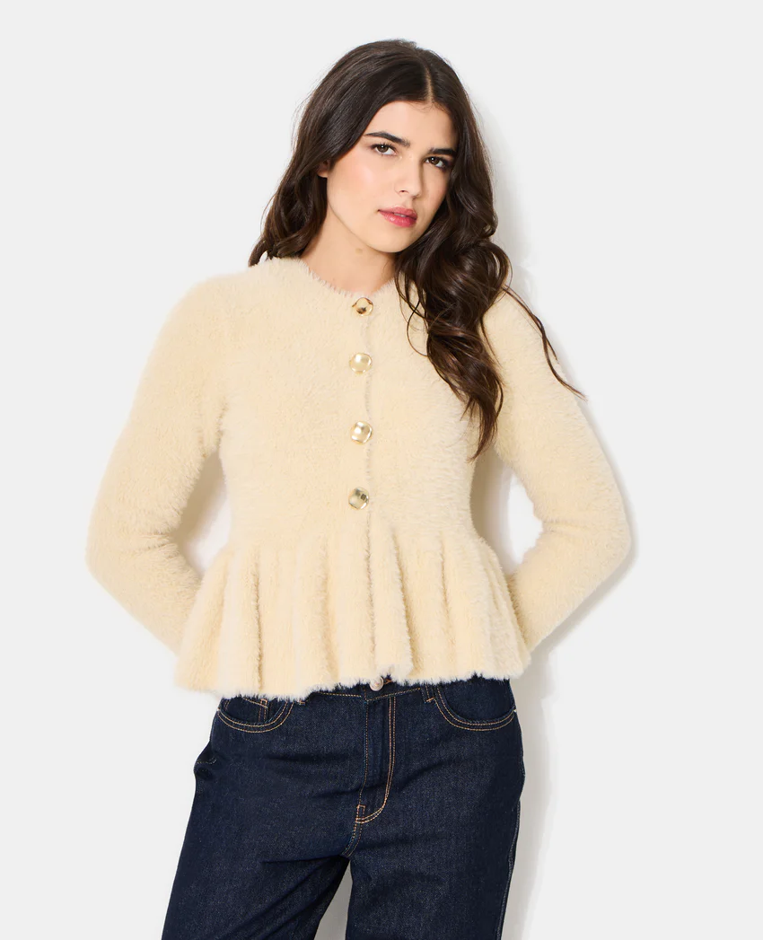 Pimkie Gilet peplum en maille poilue avec boutons dorés