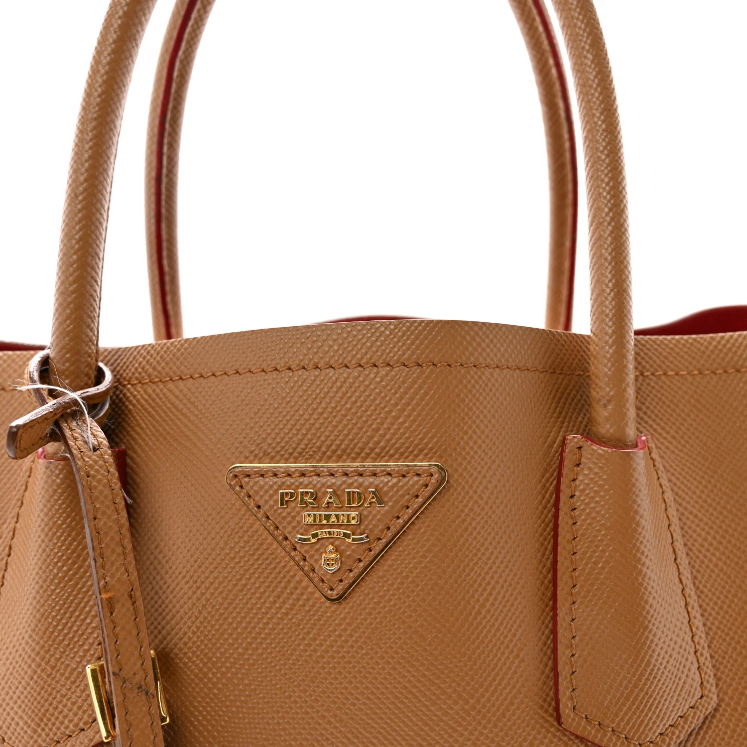 Saffiano Cuir Medium Double Handle Bag Caramel Fuoco - Top Club
