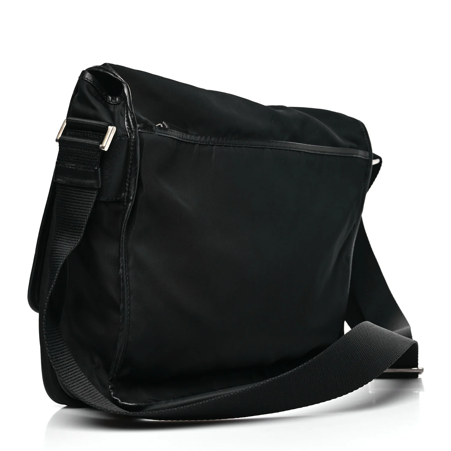 Tessuto Nylon Saffiano Single Snap Buckle Flap Messenger Bag Black - Top Club