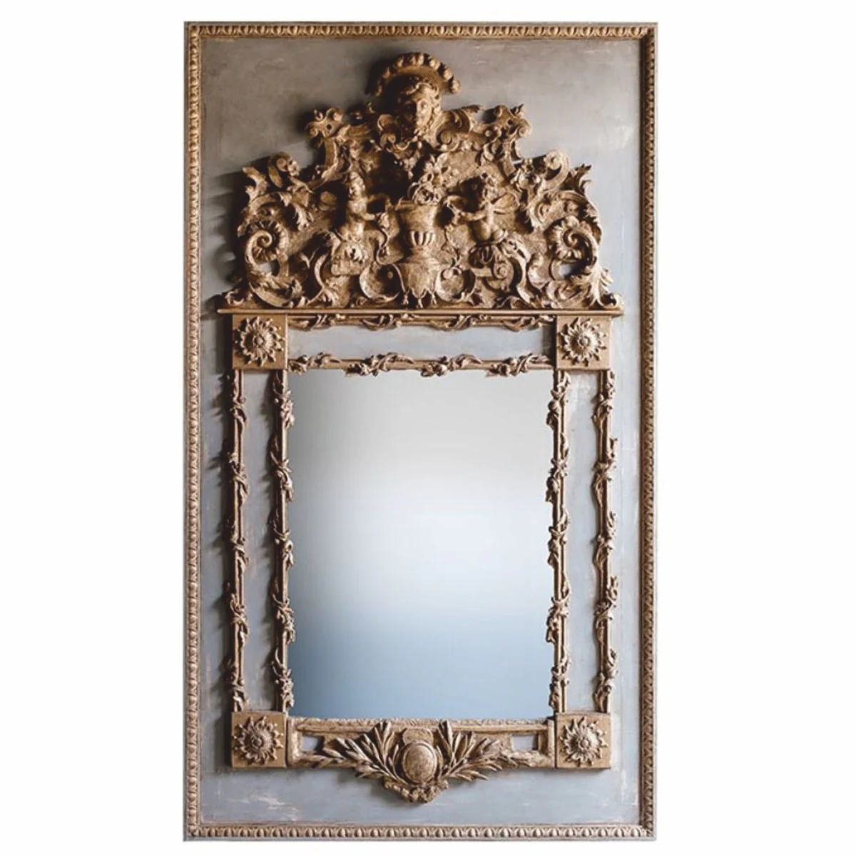 Luxury Baroque Mirror Gray / Antique Gold H. 187 cm - Made in Italy