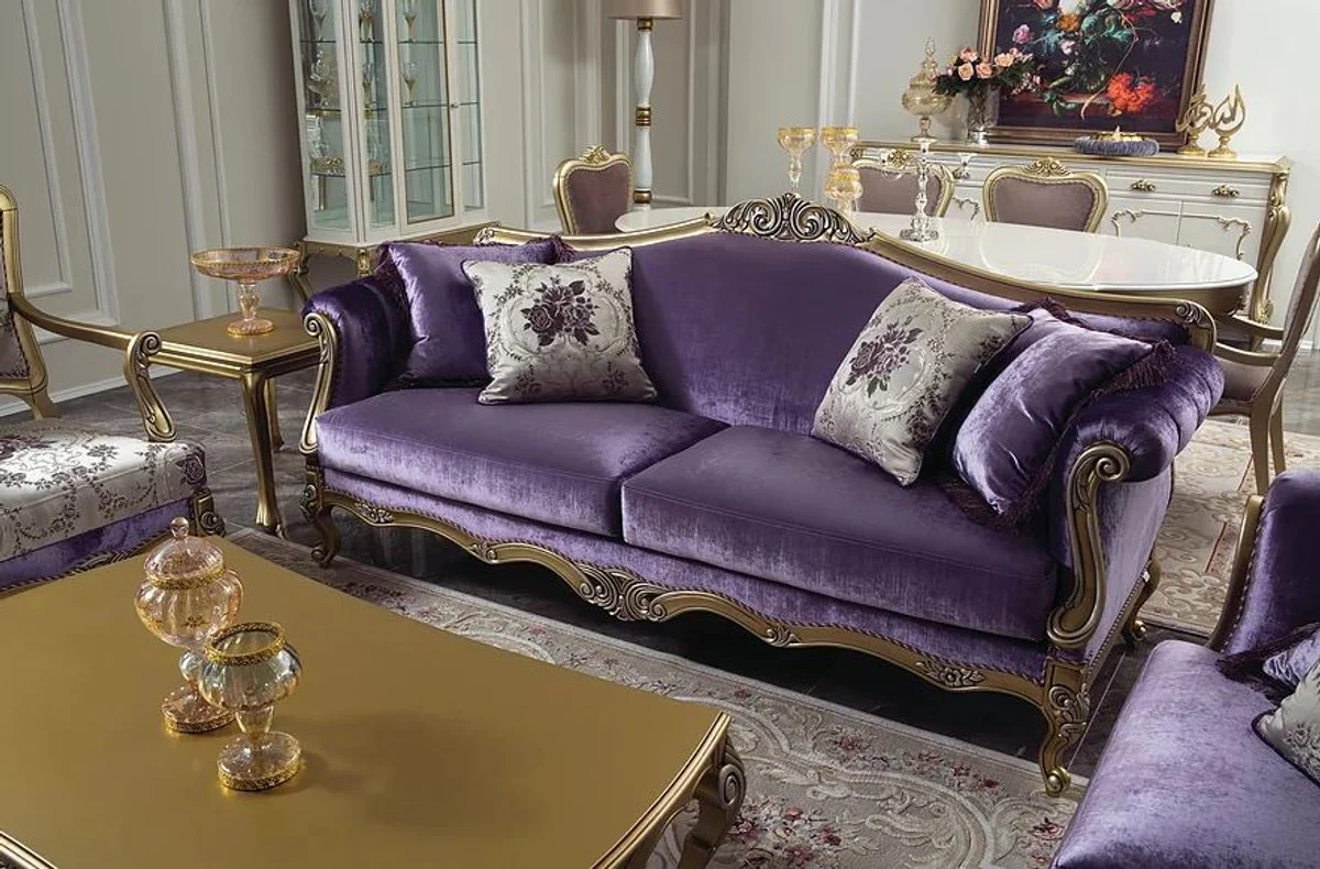 Luxury baroque coffee table gold / silver 136 x 89 x H. 44 cm - noble solid wood living room table in baroque style - baroque style living room furniture