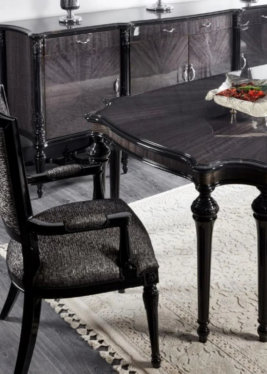 Luxury Baroque Dining Table Gray / Black - Handcrafted Solid Wood Dining Room Table - Luxury Dining Room Furniture in Baroque Style - Baroque Furniture - Baroque Furnishings