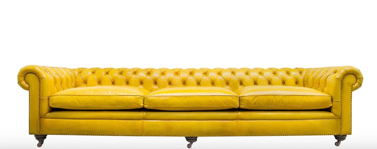 Luxury Chesterfield 3 seater sofa yellow 320 x 110 x H. 71 cm - Luxury leather furniture