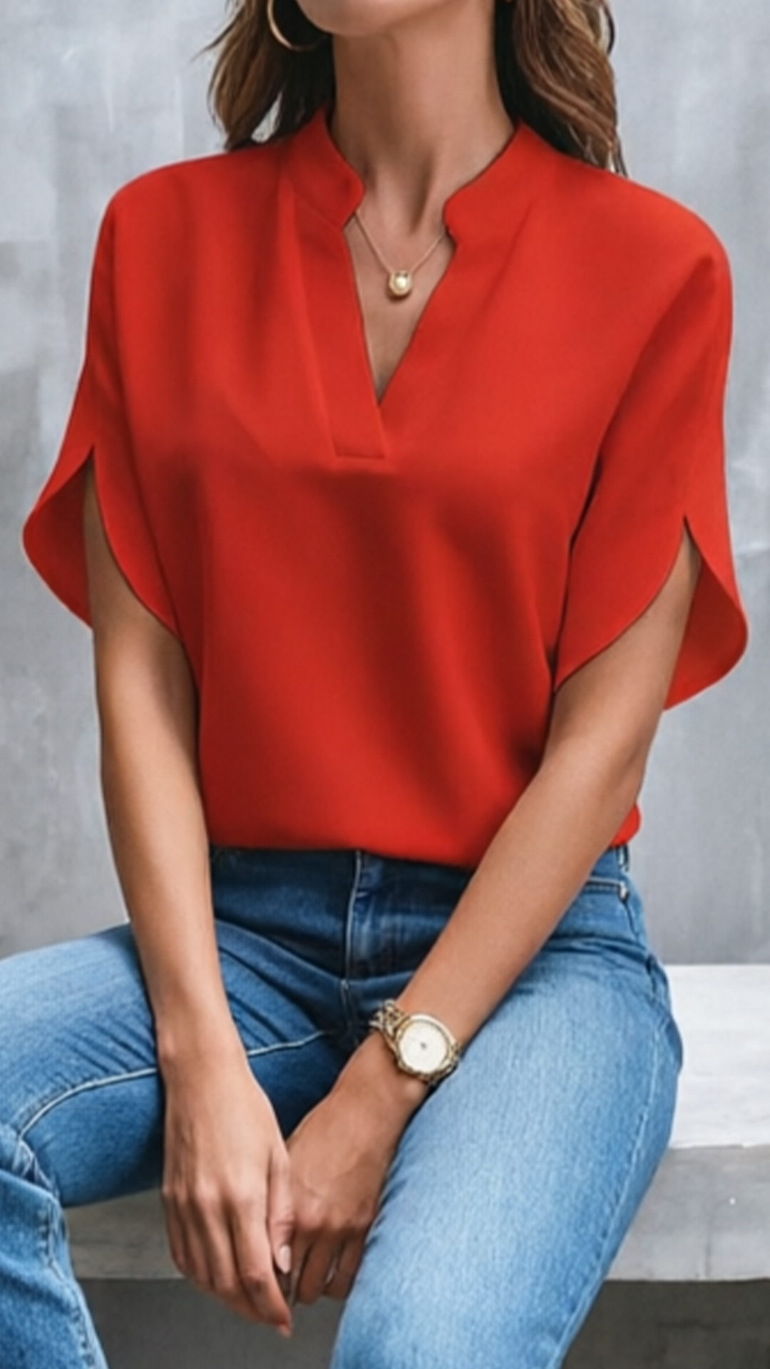 Women's Stand-Collar V-Neck Top - Nordfashionstorm - Women's Clothing, Fashion for You - Nordfashionstorm.com