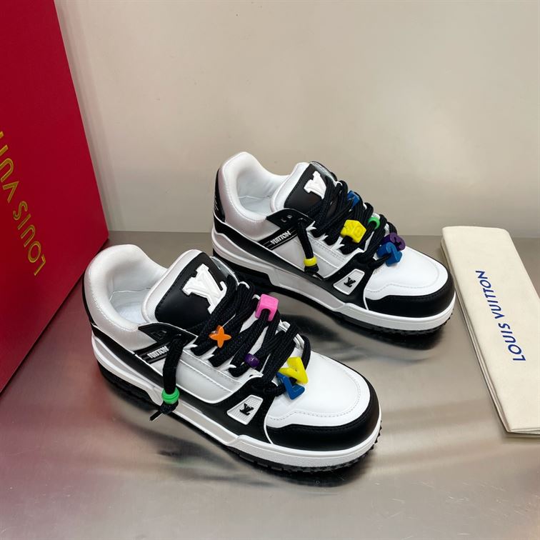 LOUIS VUITTON TRAINER MAXI LOW-TOP SNEAKERS IN WHITE AND BLACK   LVS116 - Sneaker Replica Workshop