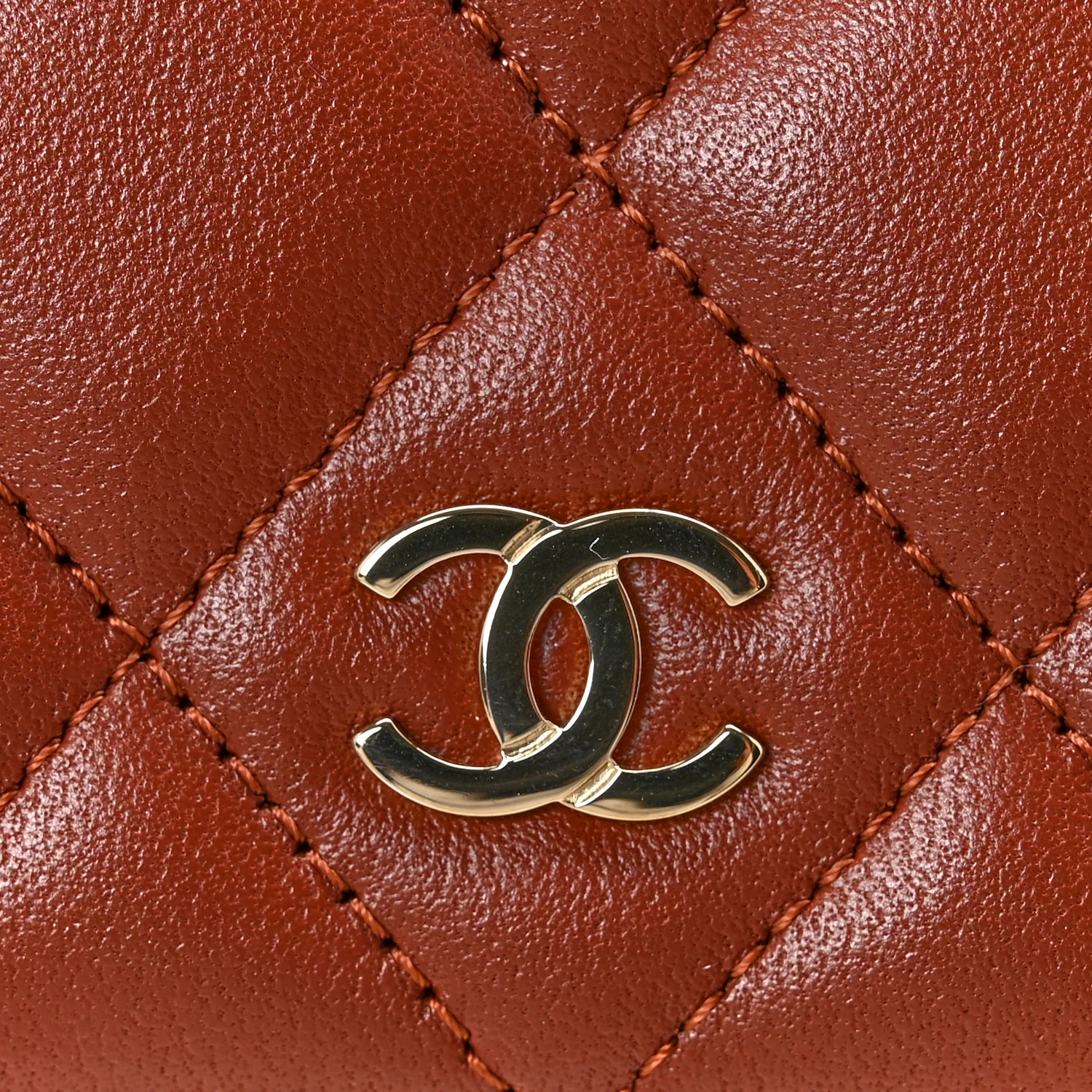 Lambskin Quilted Wallet On Chain WOC Brown - Top Club