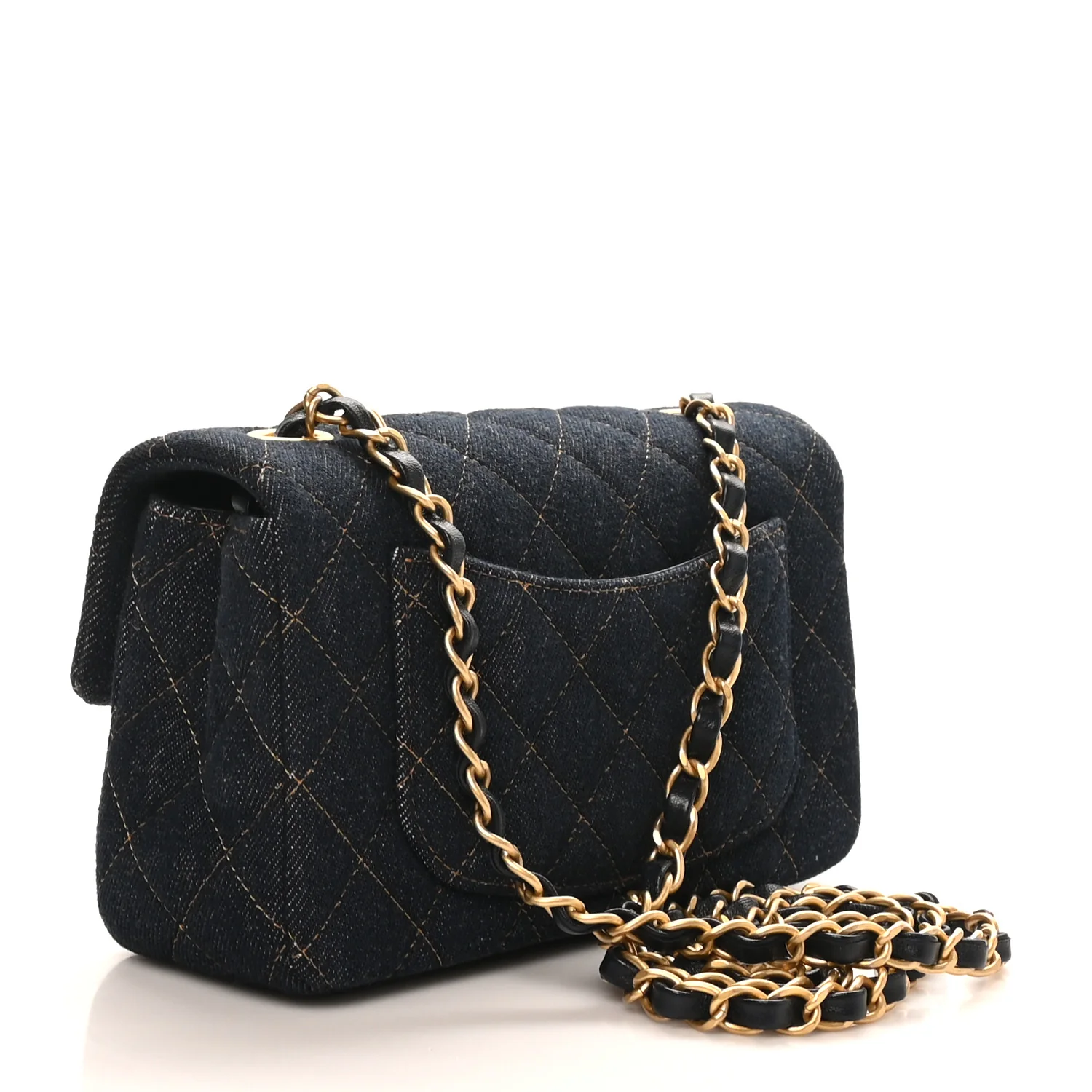 Denim Quilted Mini Rectangular Flap Dark Blue - Top Club
