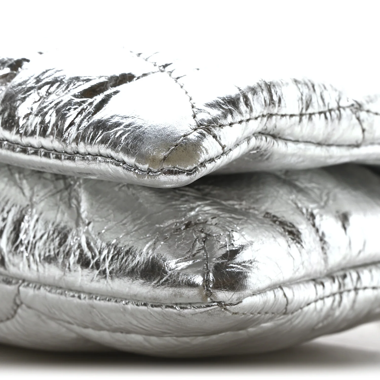Metallic Crinkled Nappa Pillow Quilted Tiny Softie Bag Silver - Top Club