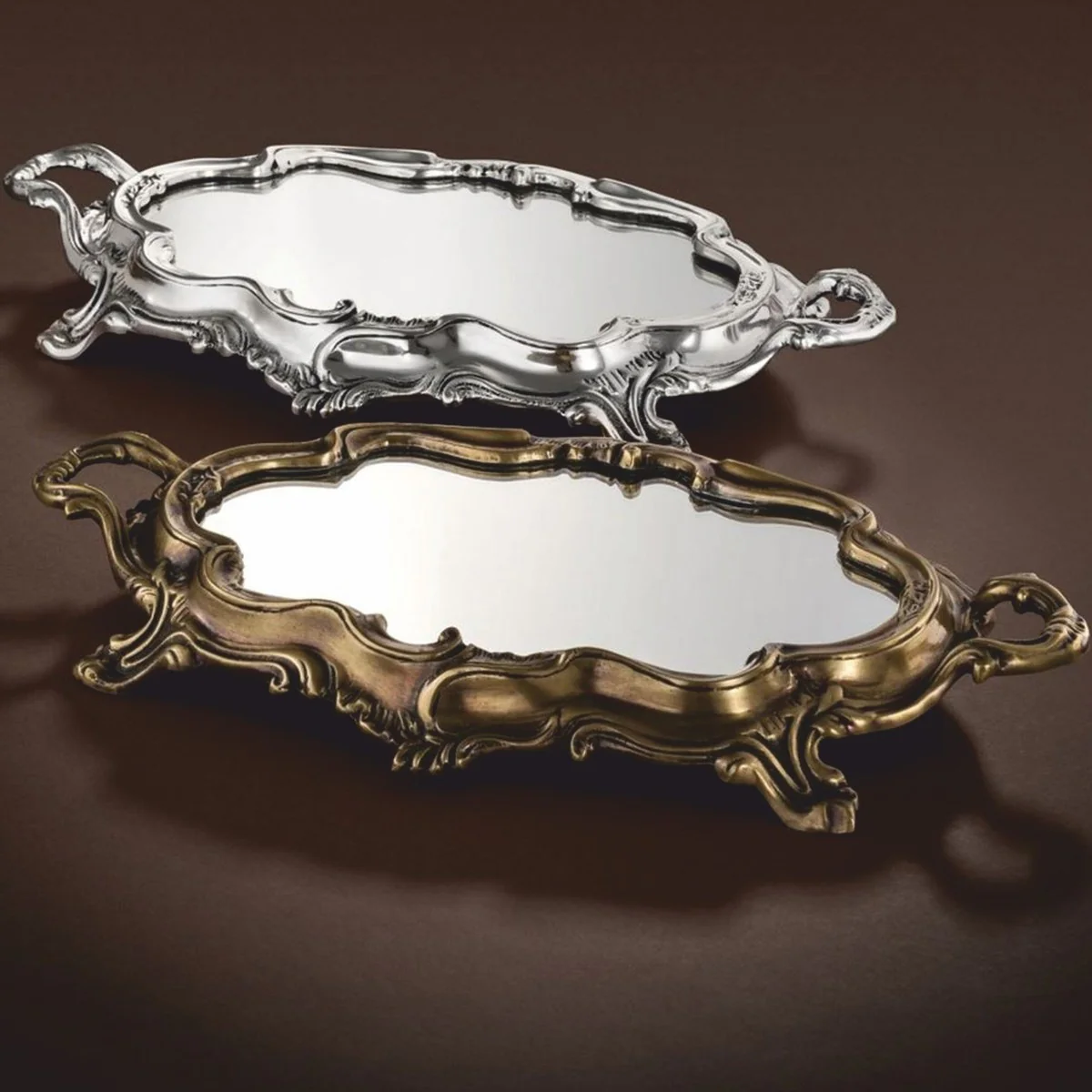 Luxury Baroque Tray Antique Silver 35.5 cm - Mirrored Baroque Style Serving Tray