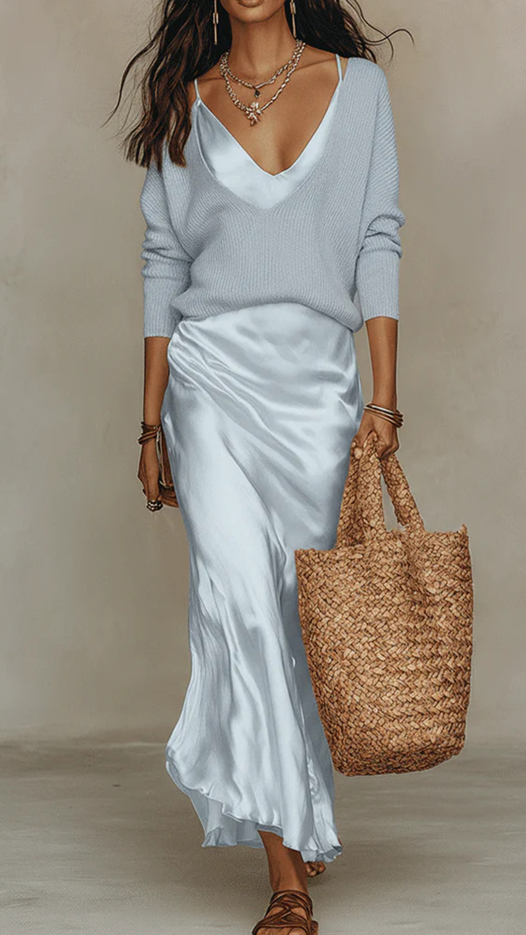 Women's Cotton-Blend Beige Knit & Cami Maxi Skirt Set - Nordfashionstorm - Women's Clothing, Fashion for You - Nordfashionstorm.com