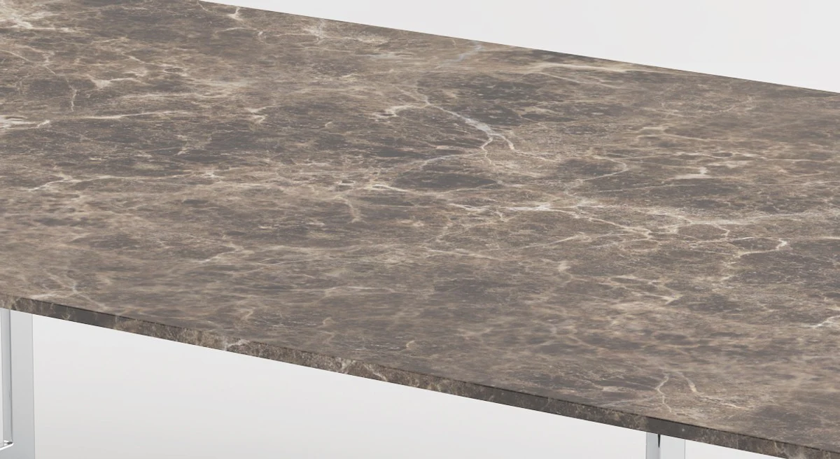 Luxury coffee table silver / brown 160 x 80 x H. 40 cm - Modern rectangular living room table with marble top and stainless steel frame - Luxury collection