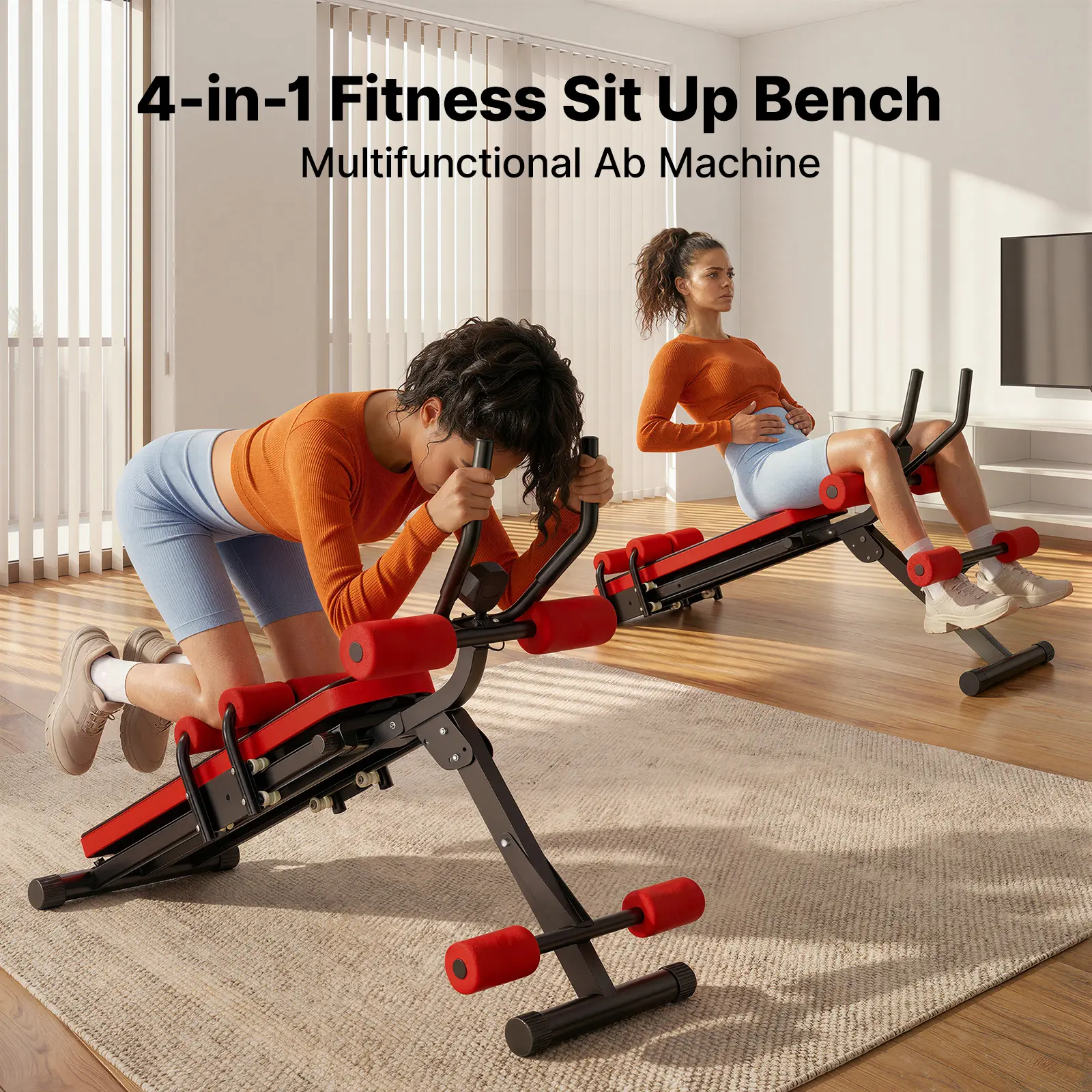 Merach 4-in-1 Fitness Sit Up Bench Multifunctional Ab Machine for Core Strength Training, 400lbs Weight Capacity, Foldable for Easy Storage, Ideal for Home Gym Beginners & Daily Fitness Enthusiasts
