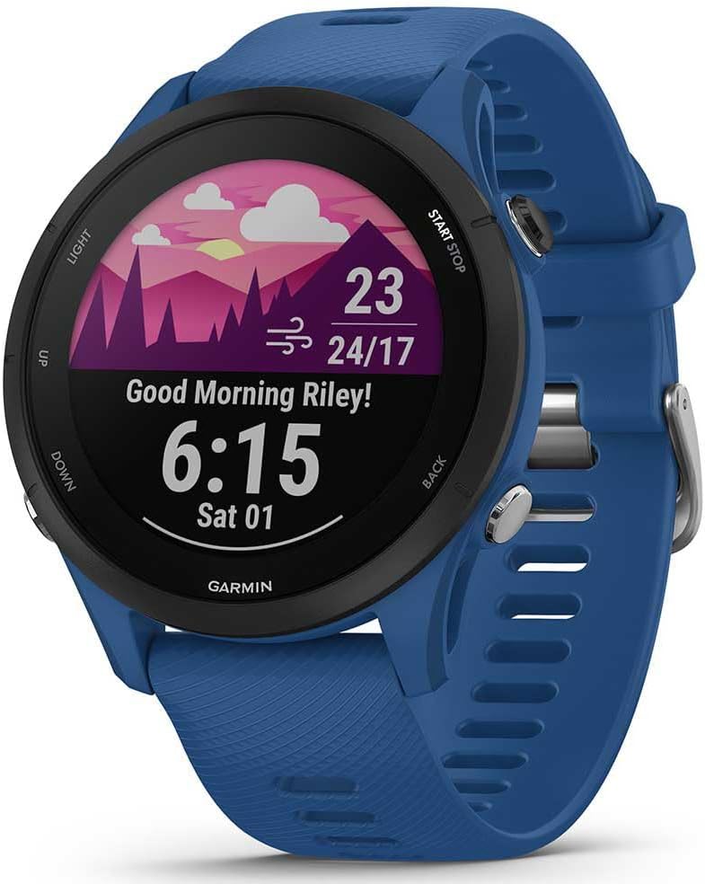 Forerunner 255, Smartwatch per la corsa, 46mm, GPS multi-band, Cardio, VO2max, Running Power, Report mattutino, HRV Status, Piani gratuiti 5K, 10K e 21K, Tempi di recupero (Tidal Blue)