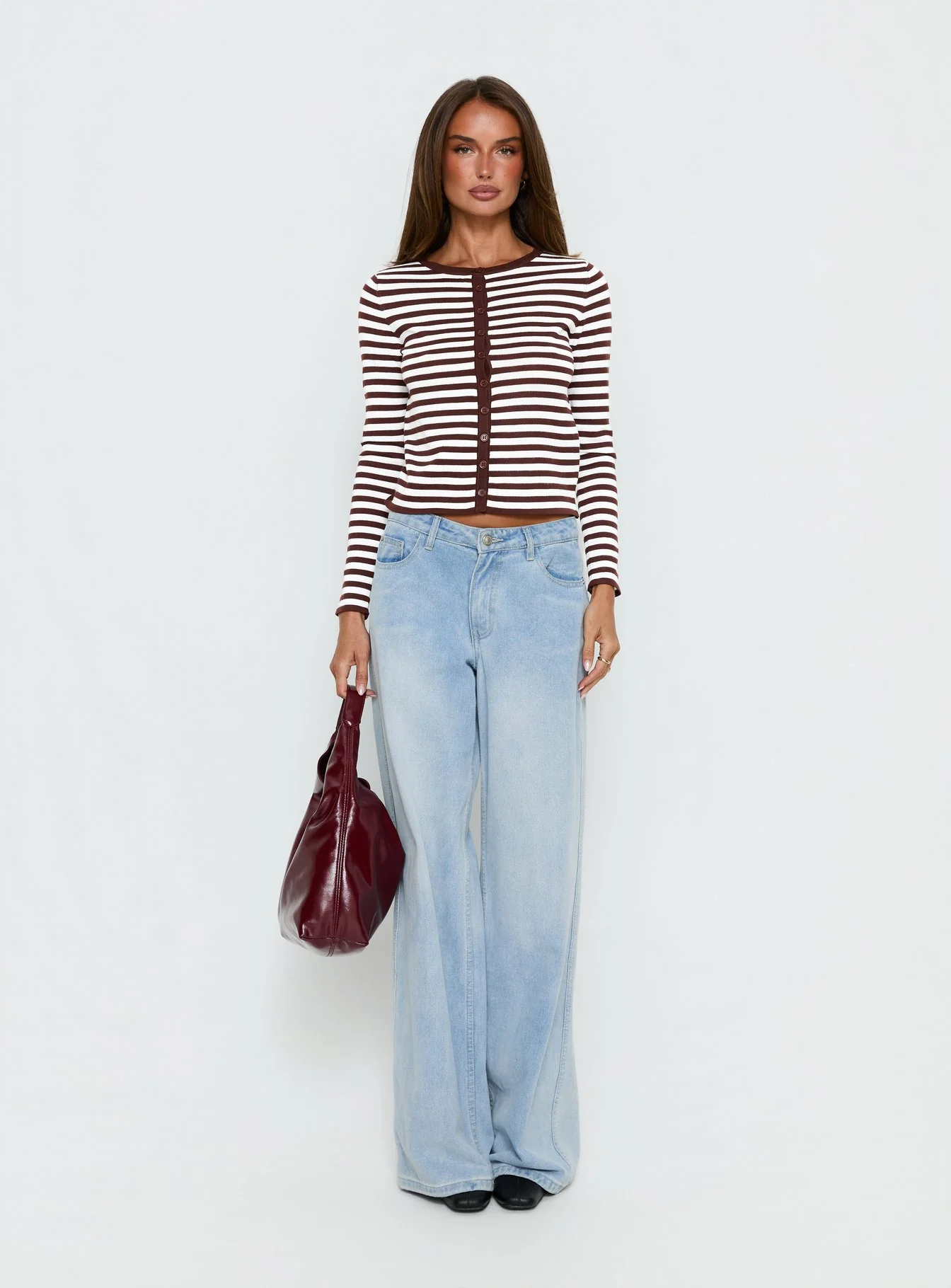 Elcie Button Up Cardigan Brown Stripe