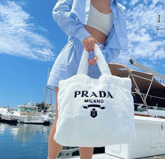 Terry Tote Prada Bag In White - Top Club